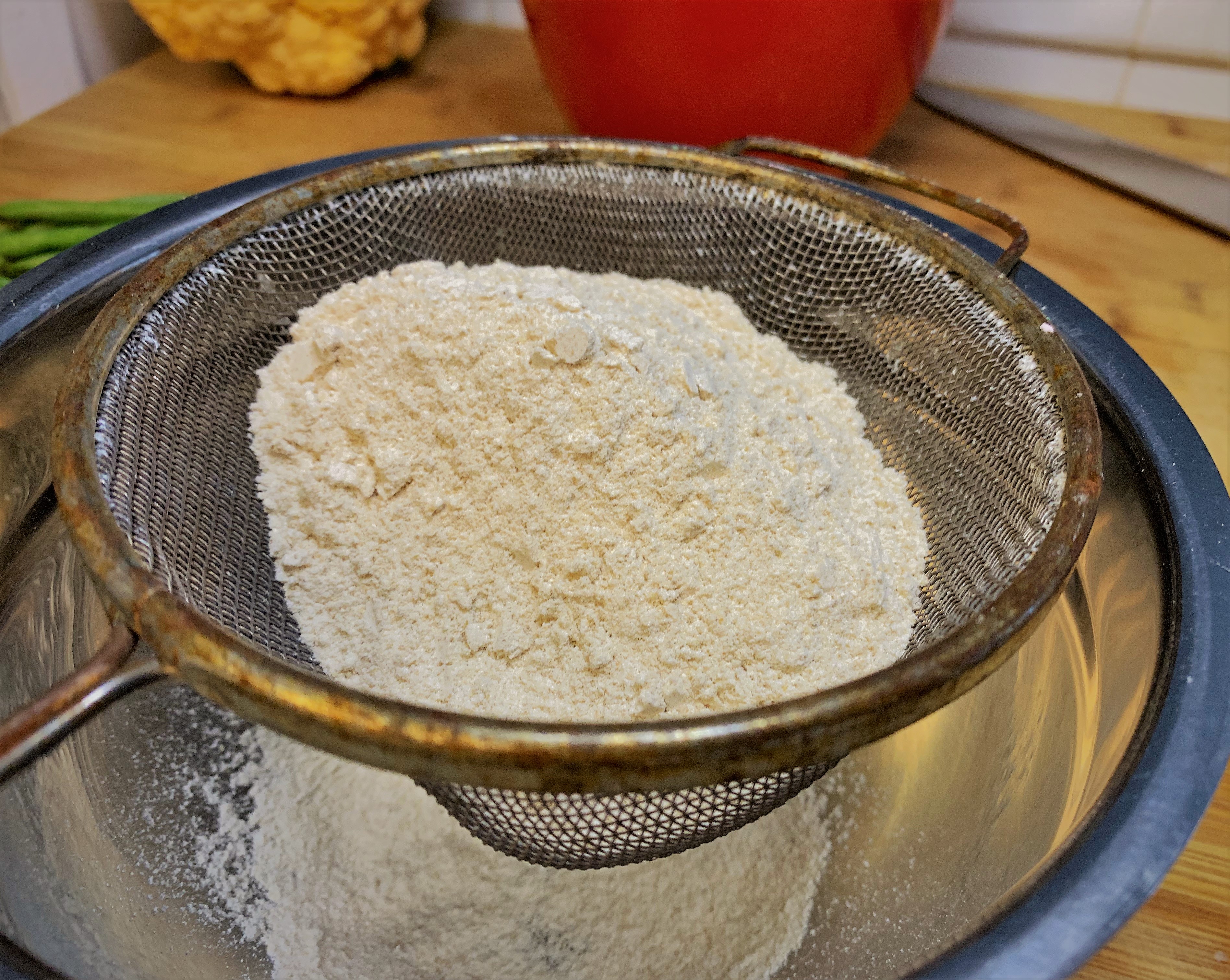 Sifting Flour for out Tempura Green Beans