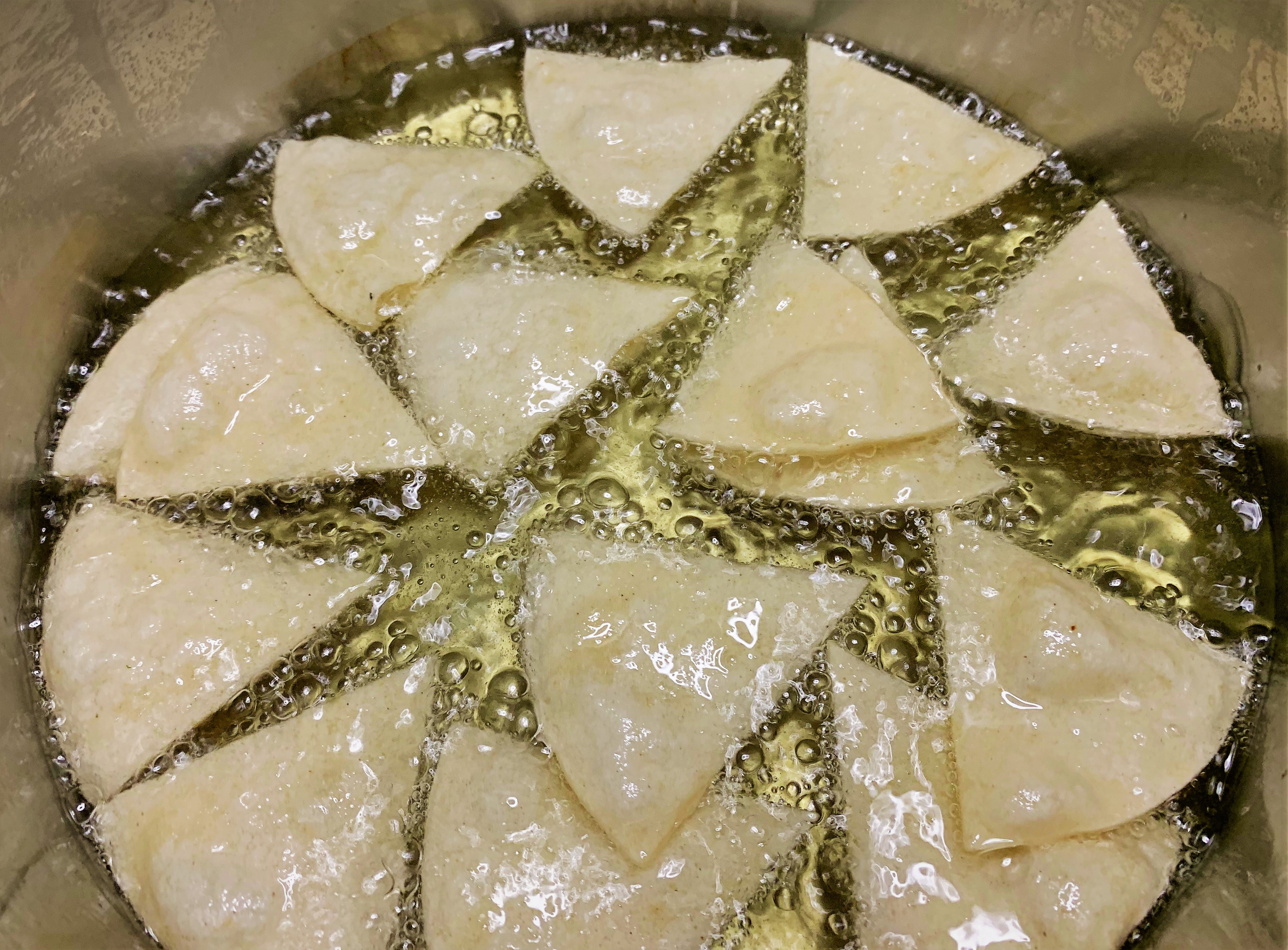 Frying Our Tortilla Chips for the Lobster Nachos