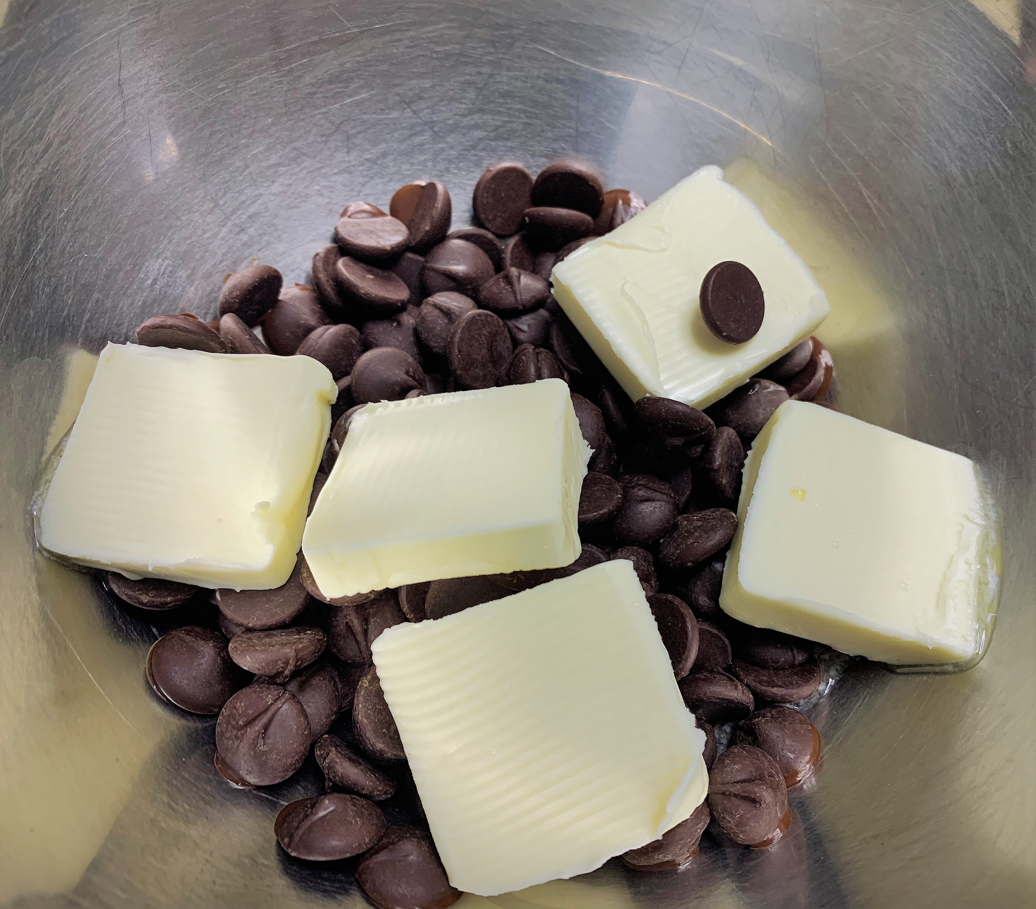 Melting chocolate ant butter for our Molten Chocolate Cake