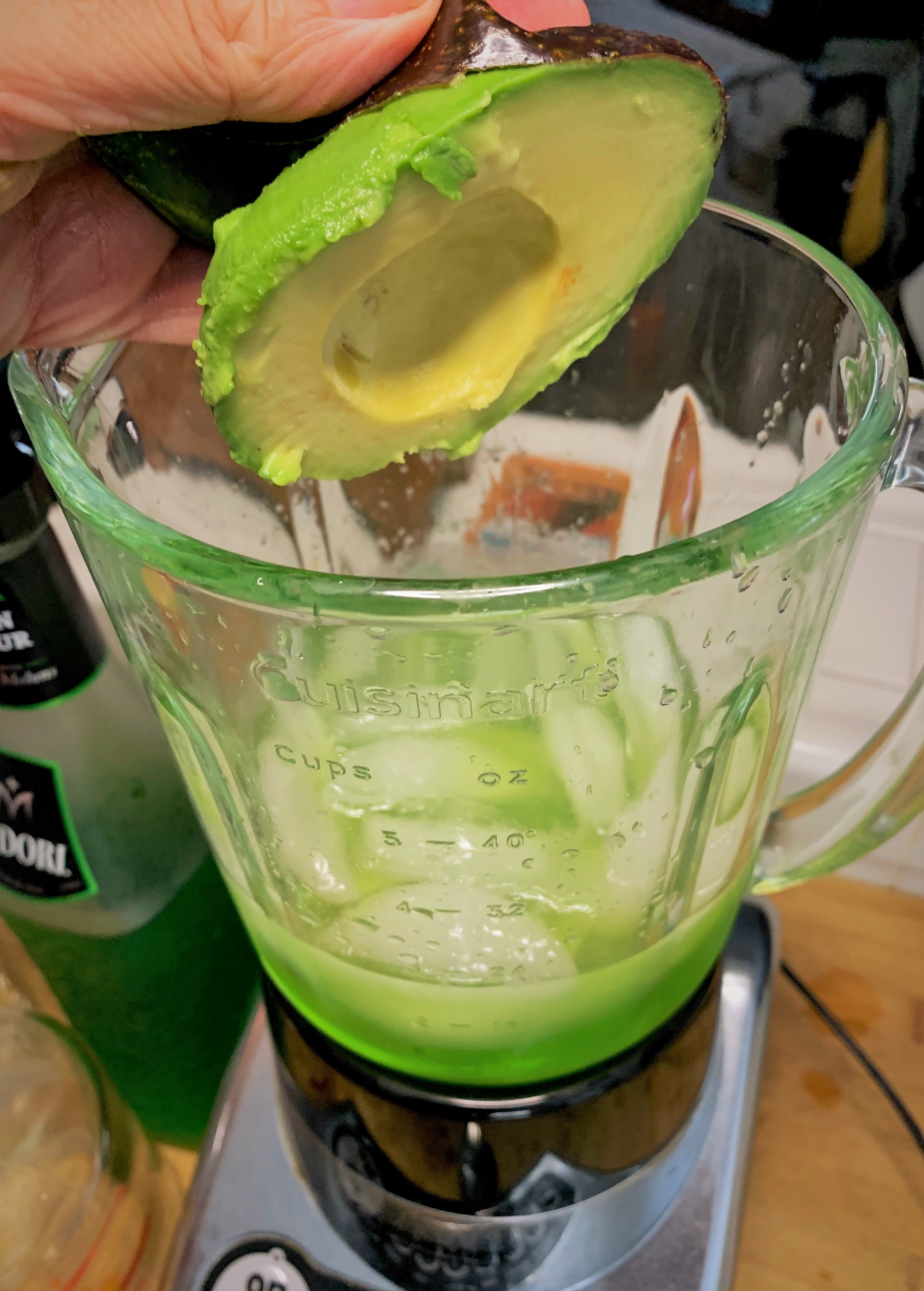 Addind the Avocado to our Avocado Margarita