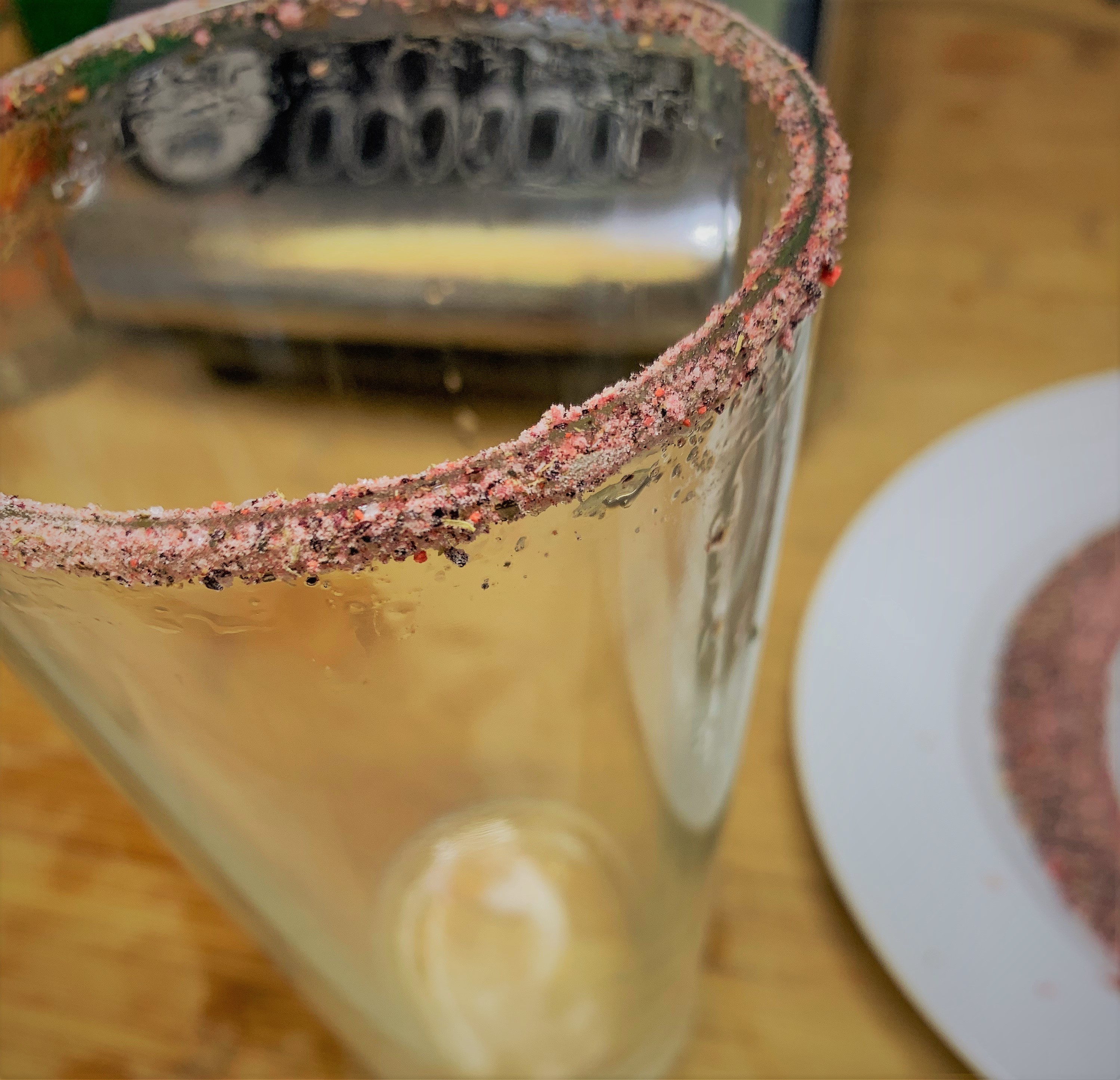 Salted rims of our Avocado Margarita glasses