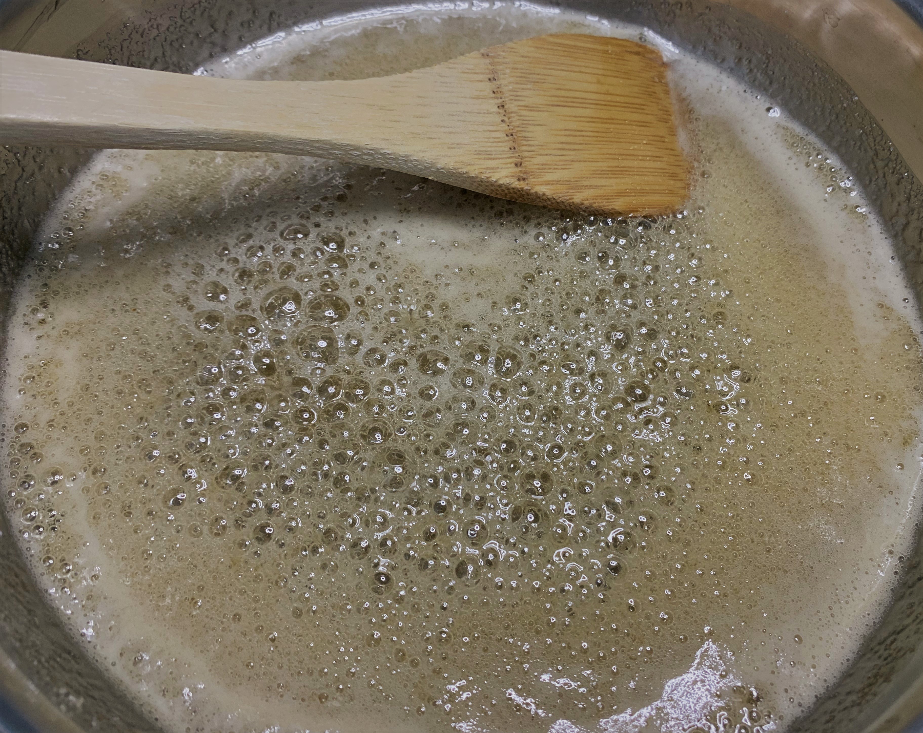 The bubbling sugar for our Praline Paste