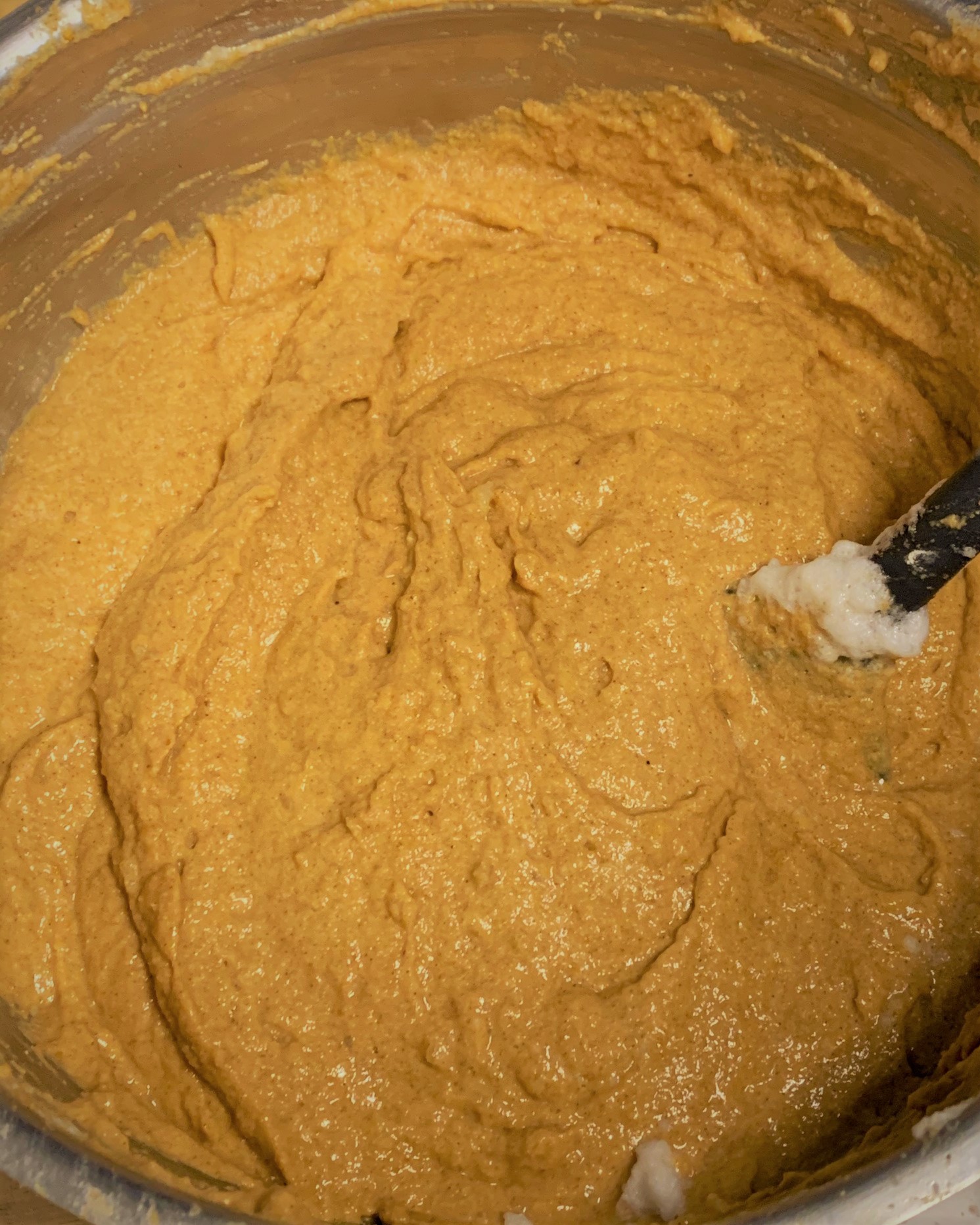 The completed batter for our Pumpkin Mickey Waffles