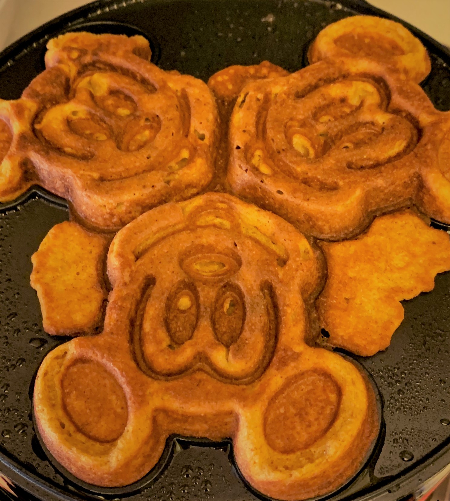 Our cooked Pumpkin Mickey Waffles