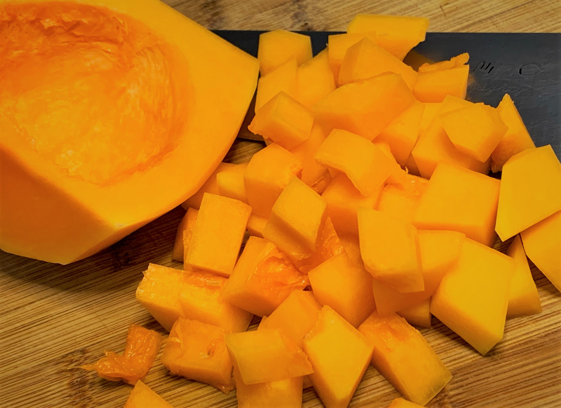 The diced Butternut Squash for our Pumpkin Soup from Sunshine Seasons