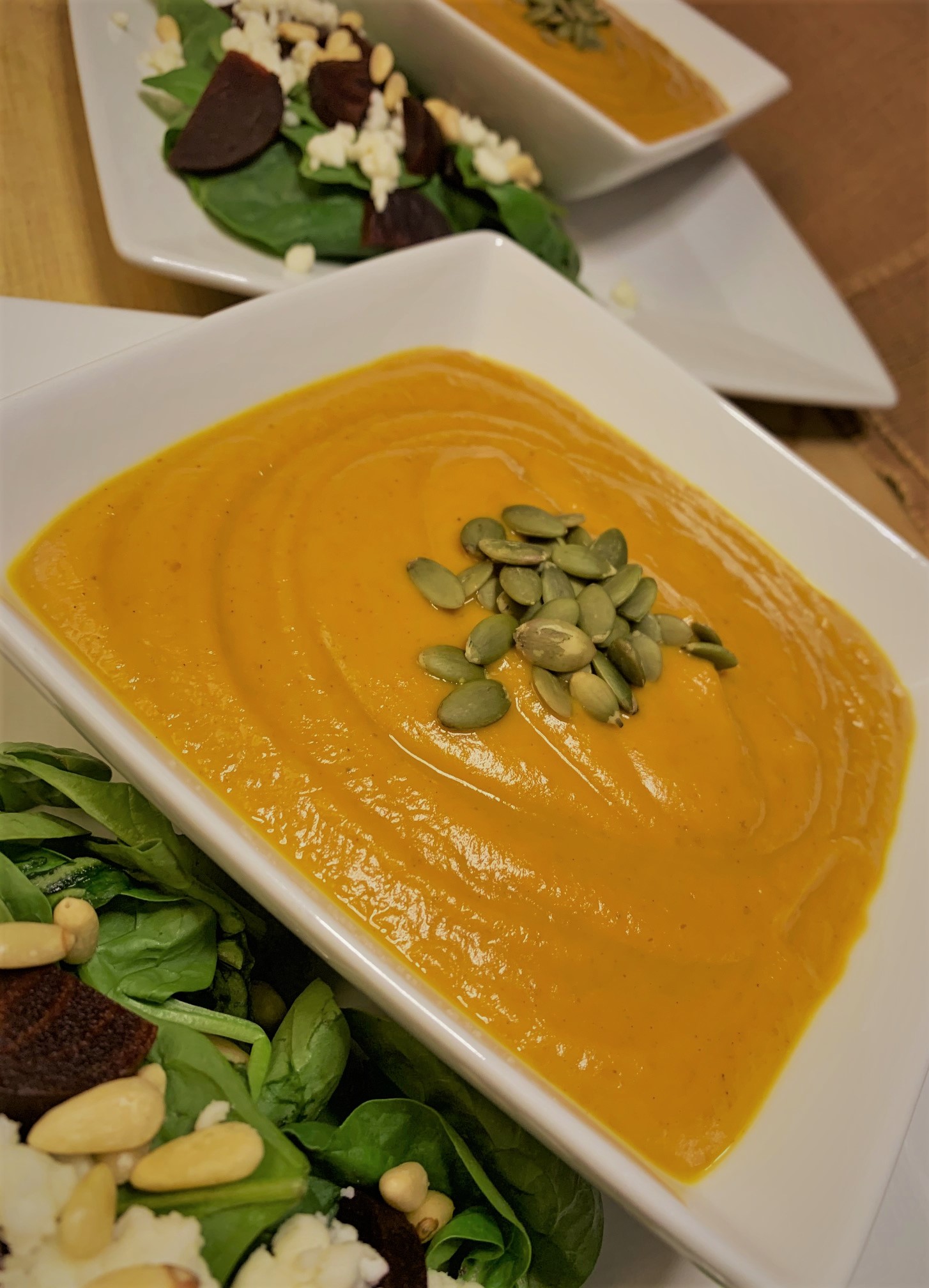 Our plated Pumpkin Soup from Sunshine Seasons