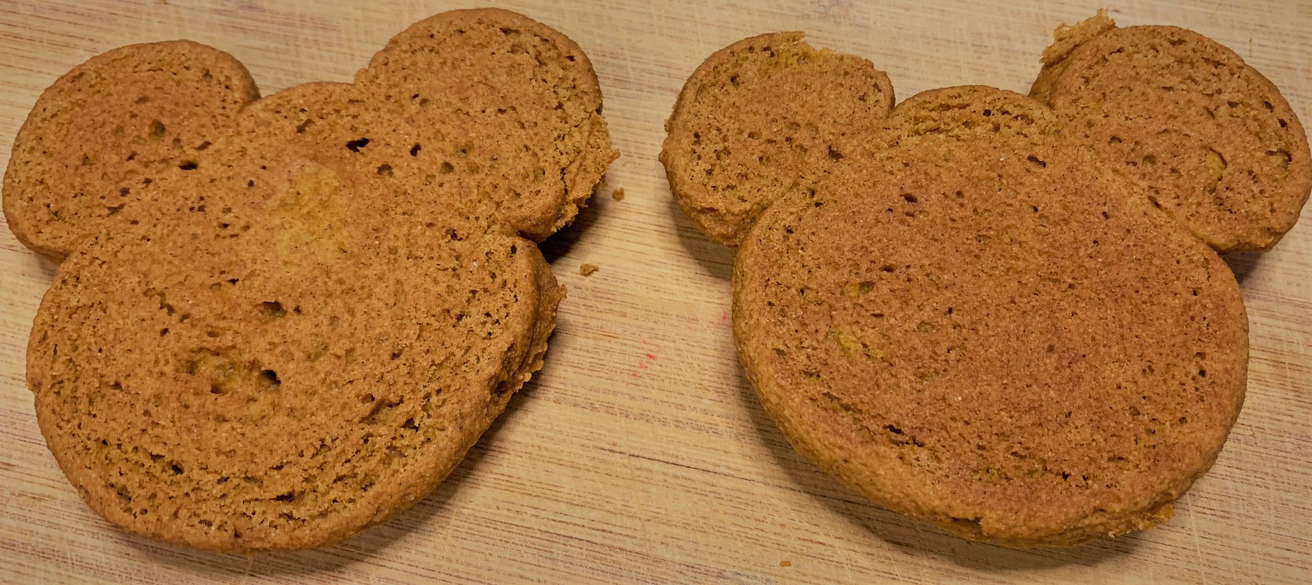 The two cookie halves for our Pumpkin Mickey Whoopie Pies