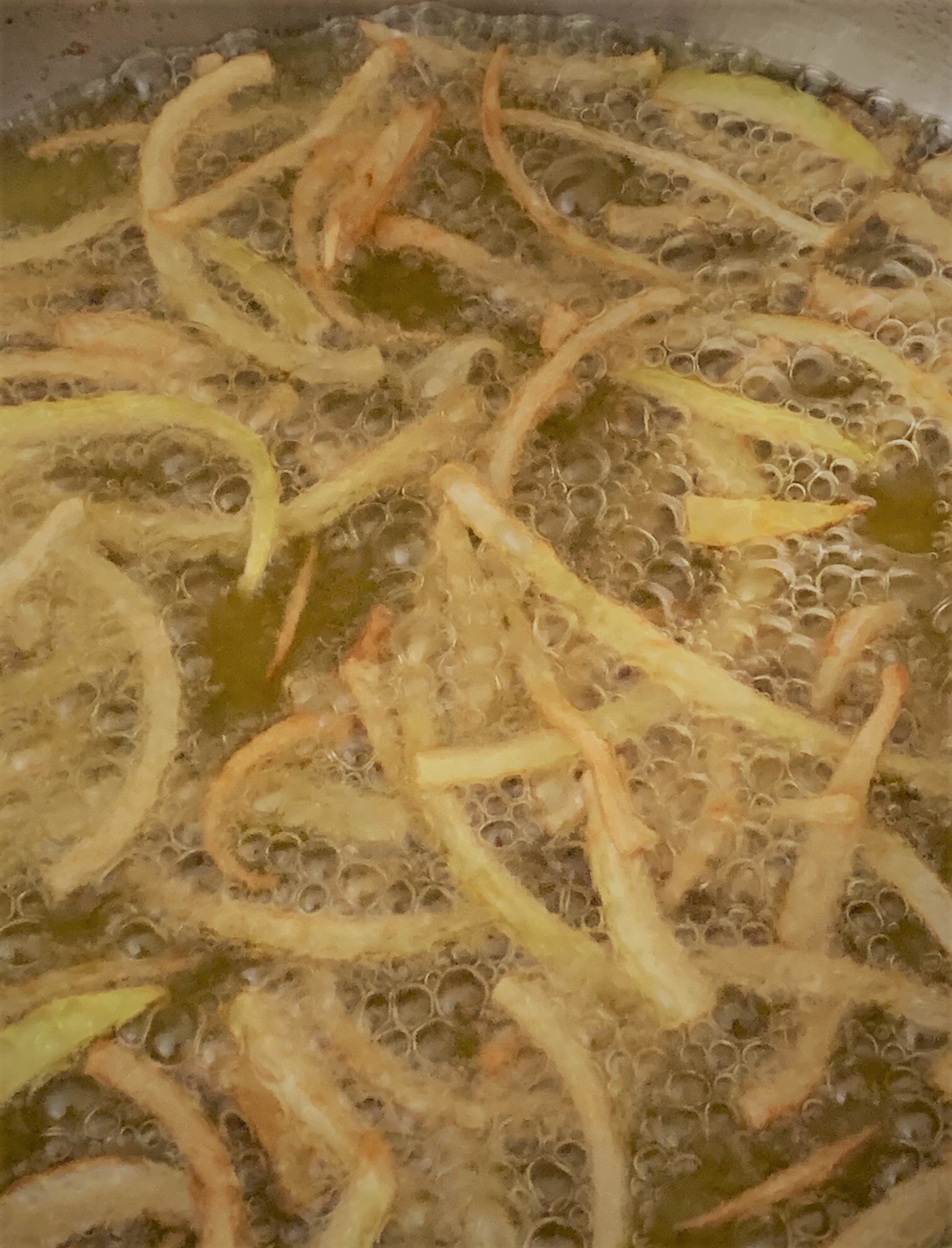 Frying onions for our Amazing Green Bean Casserole