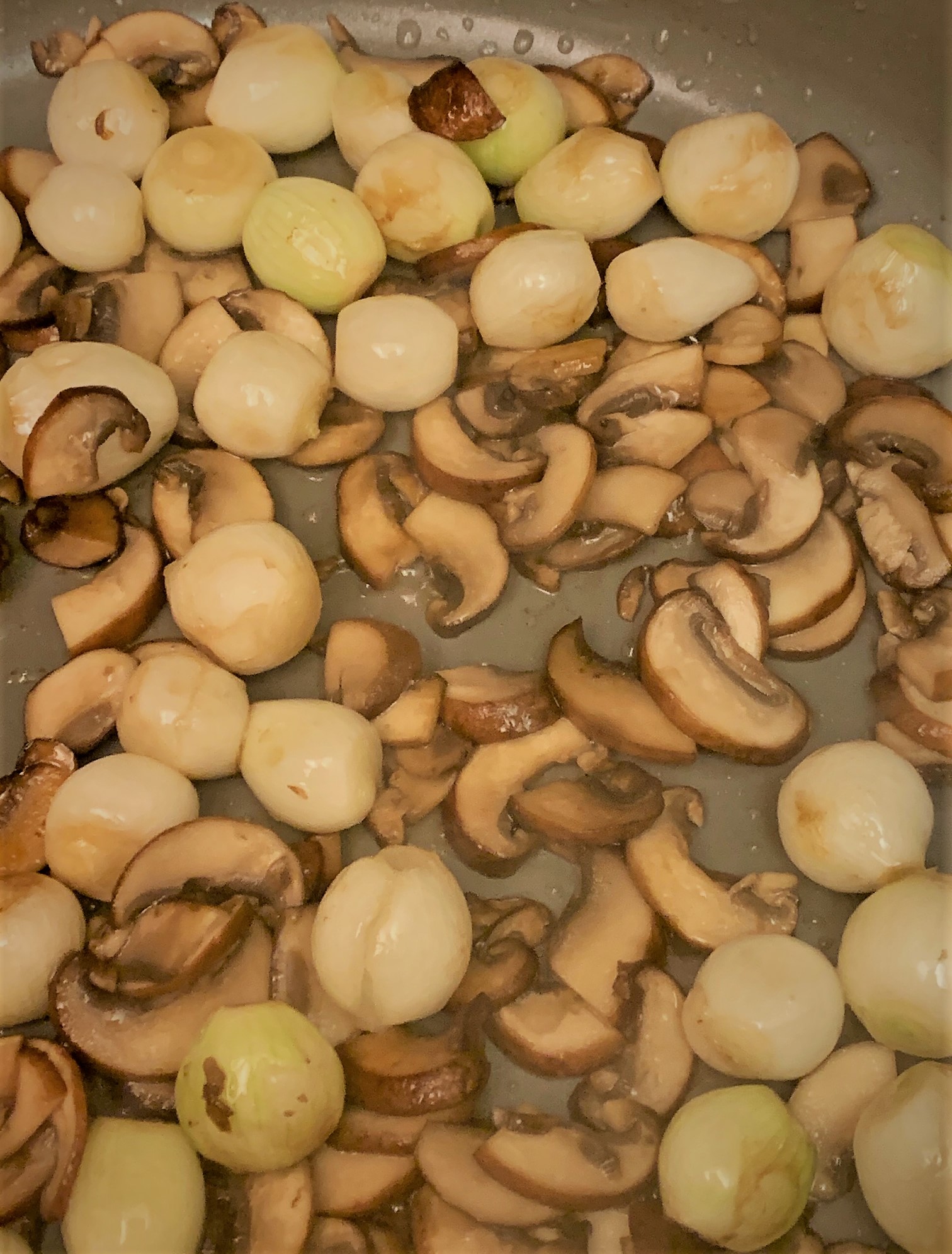 Sauteeing the Mushrooms & Pearl Onions