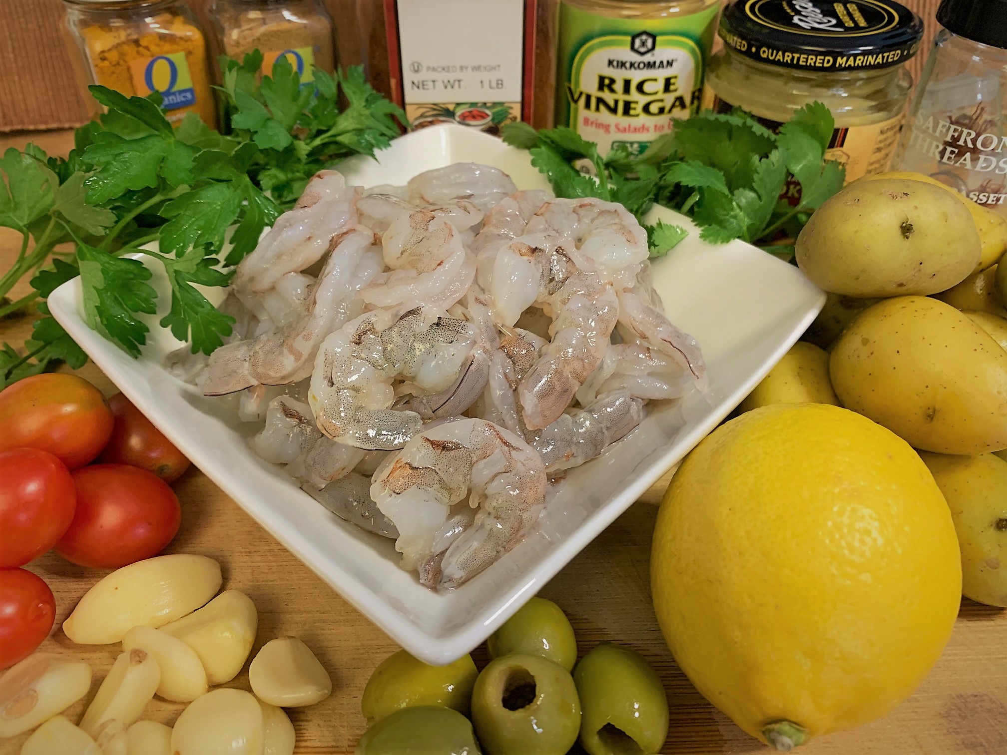 The ingredients for our Shrimp Chermoula Tangine from Restaurant Marrakesh