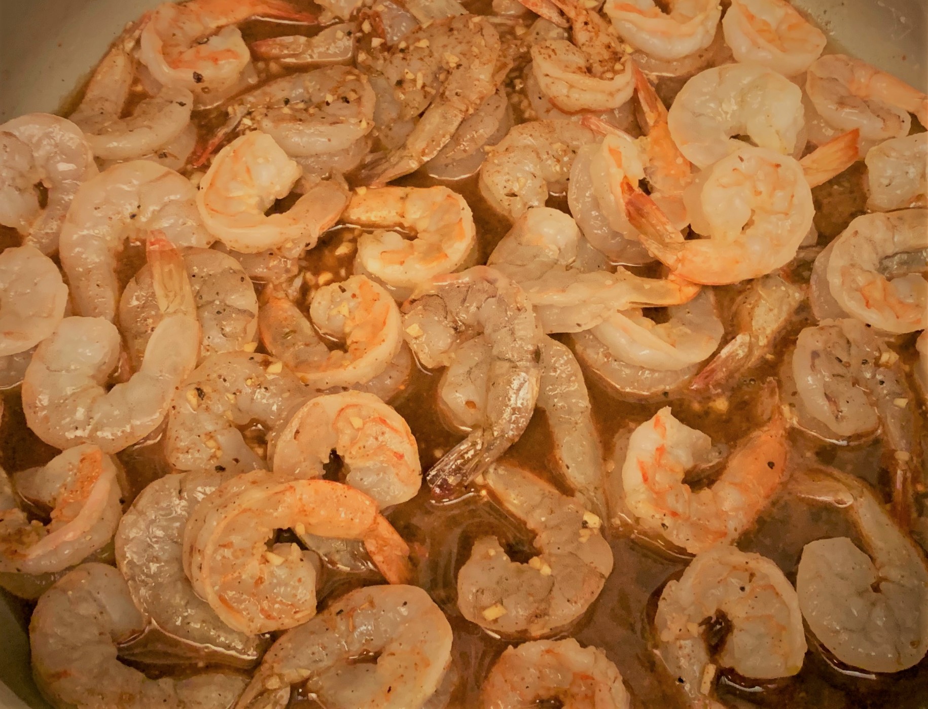 Cooking the Shrimp for our Shrimp & Grits from Ralph Brennan's Jazz Kitchen