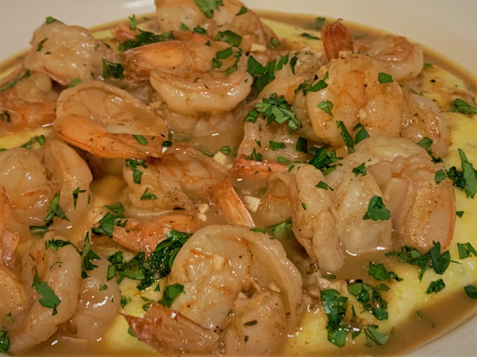 Our plated Shrimp & Grits from Ralph Brennan's Jazz Kitchen