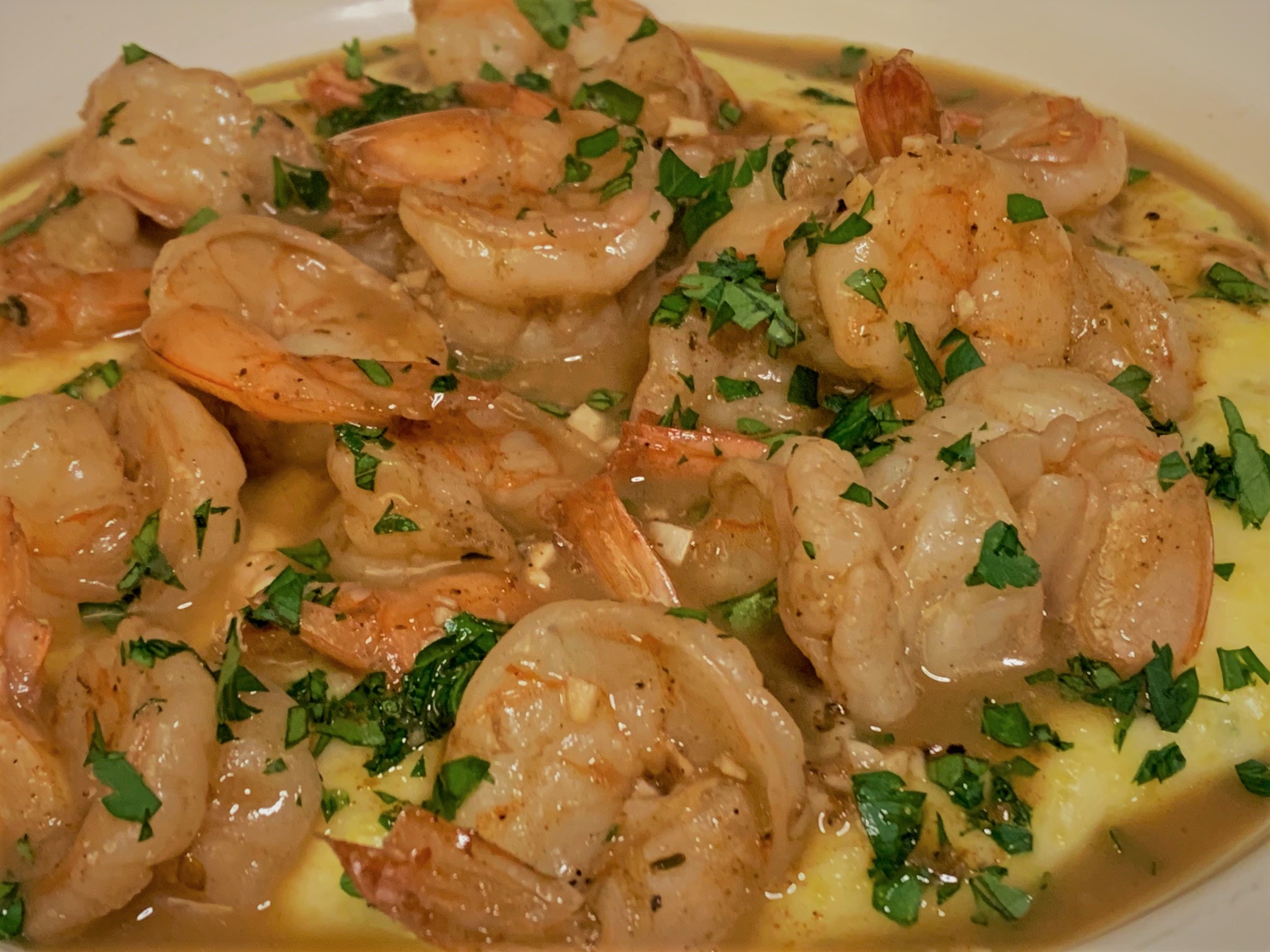 Our plated Shrimp & Grits from Ralph Brennan's Jazz Kitchen