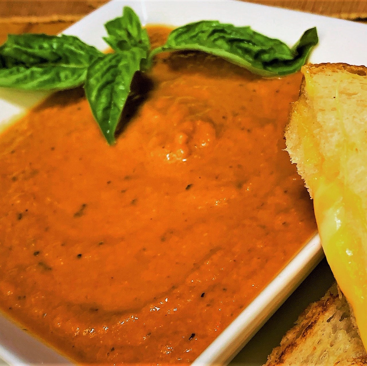 Our plated Tomato Basil Soup from Jolly Holiday Bakery Cafe