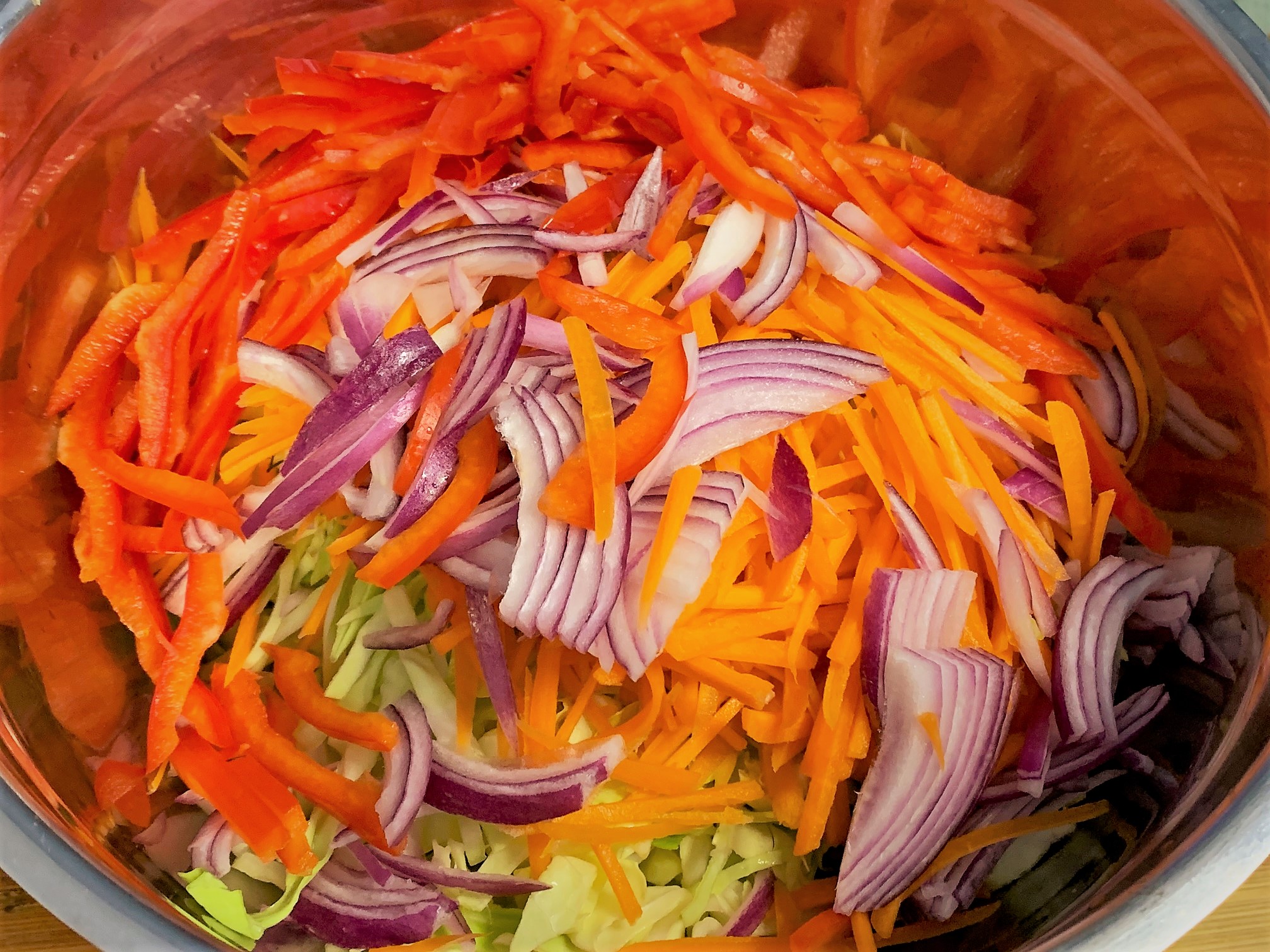 The shredded vegetables for the Slaw - Ronto Wrap Copy-Cat Recipe