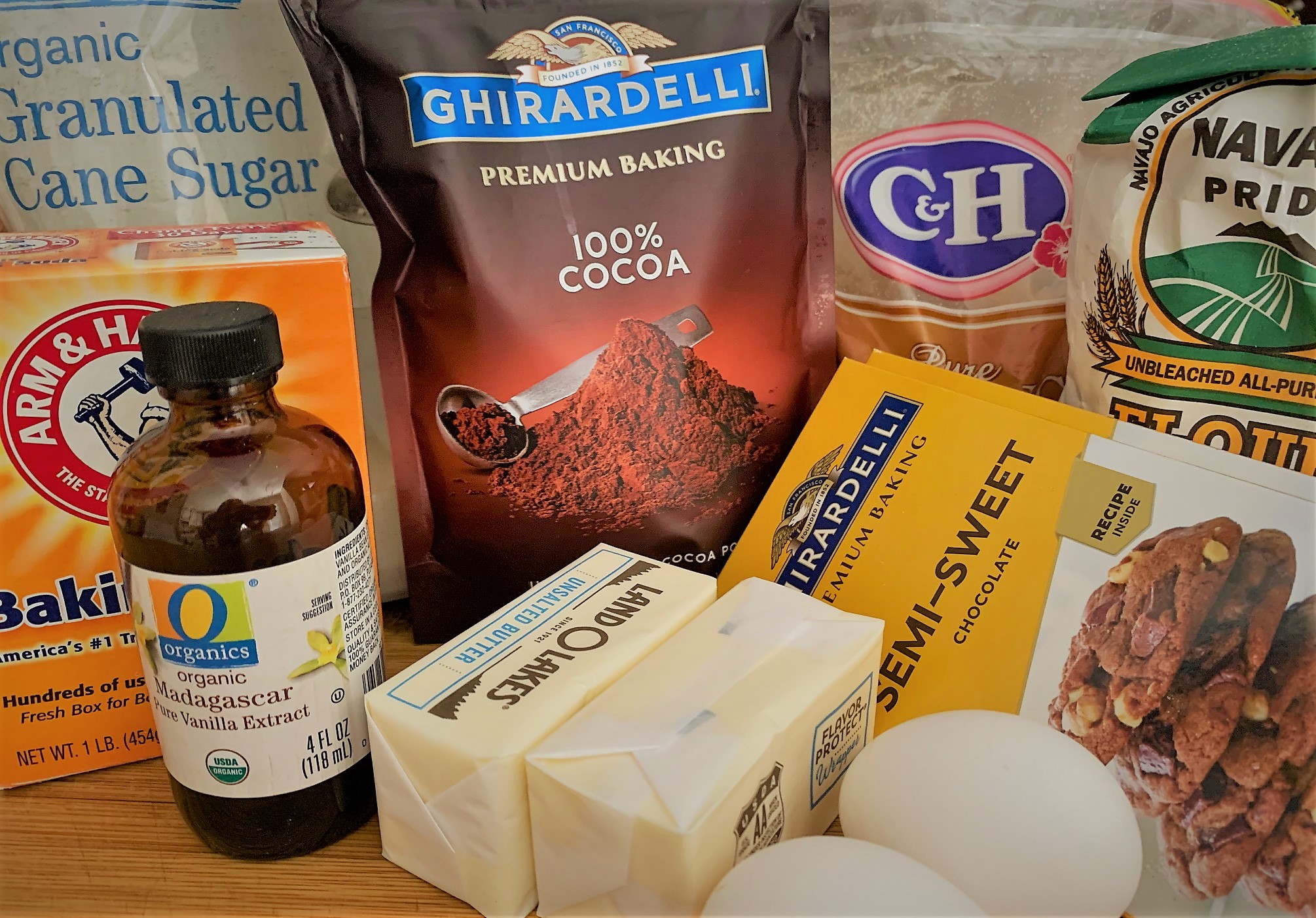 The ingredients for our Double Chocolate Chunk Cookies from Main Street Bakery