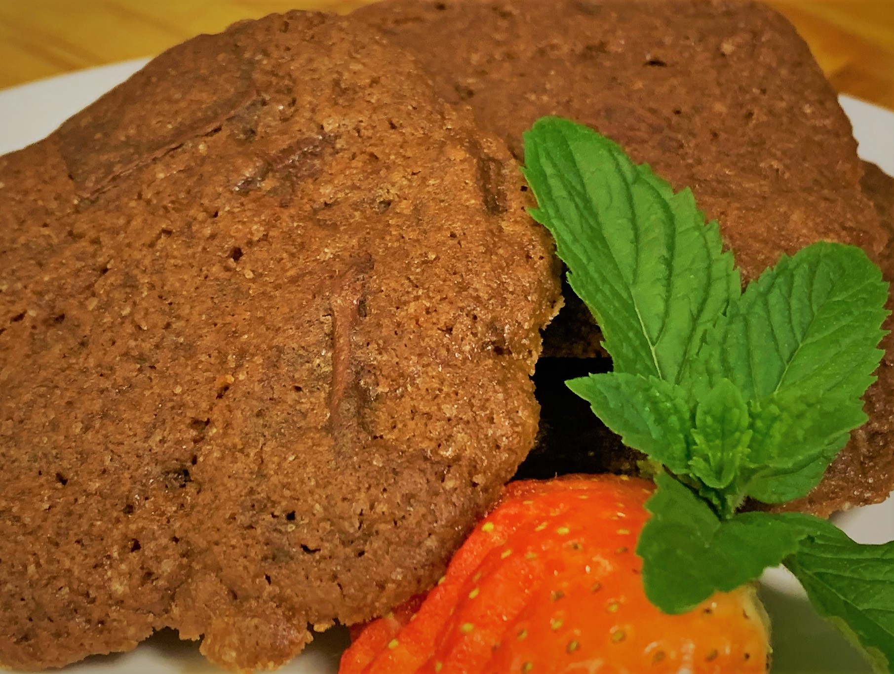 Our plated Double Chocolate Chunk Cookies from Main Street Bakery