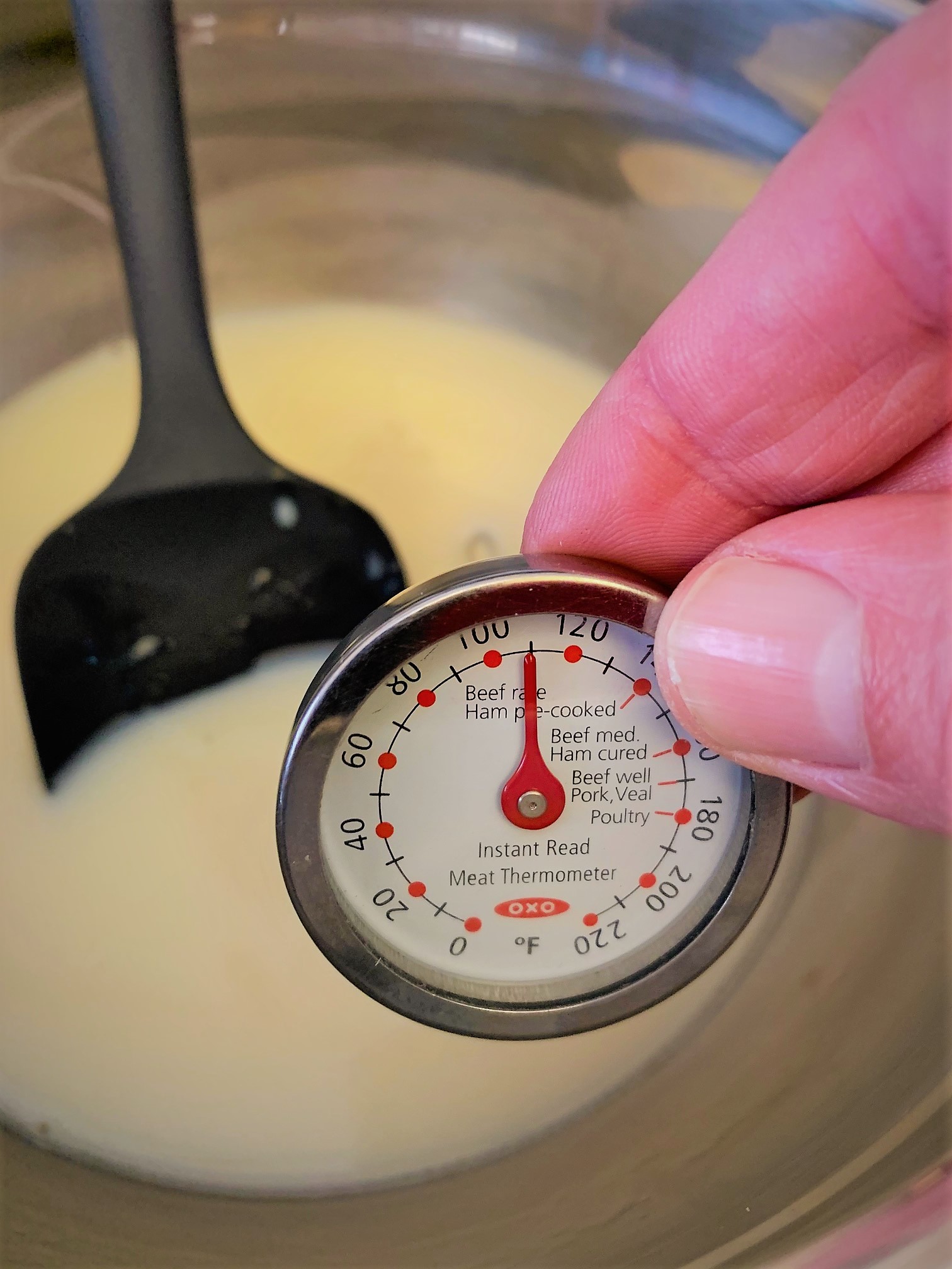 Getting the Cream up to the proper temperature for our Maple Creme Brûlée from Le Cellier