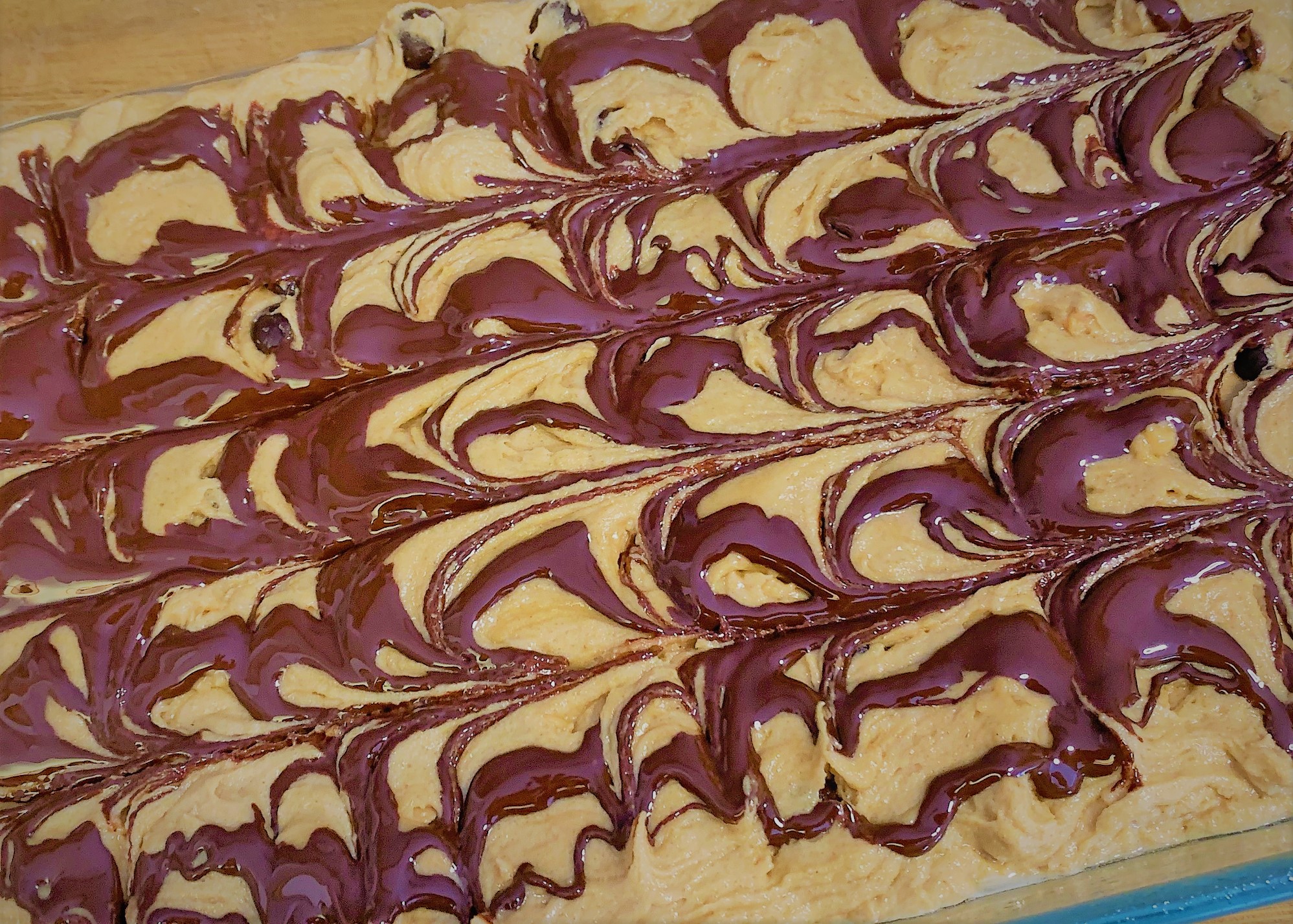 The Swirled Chocolate Topping for our Peanut Butter Cup Cake Bars