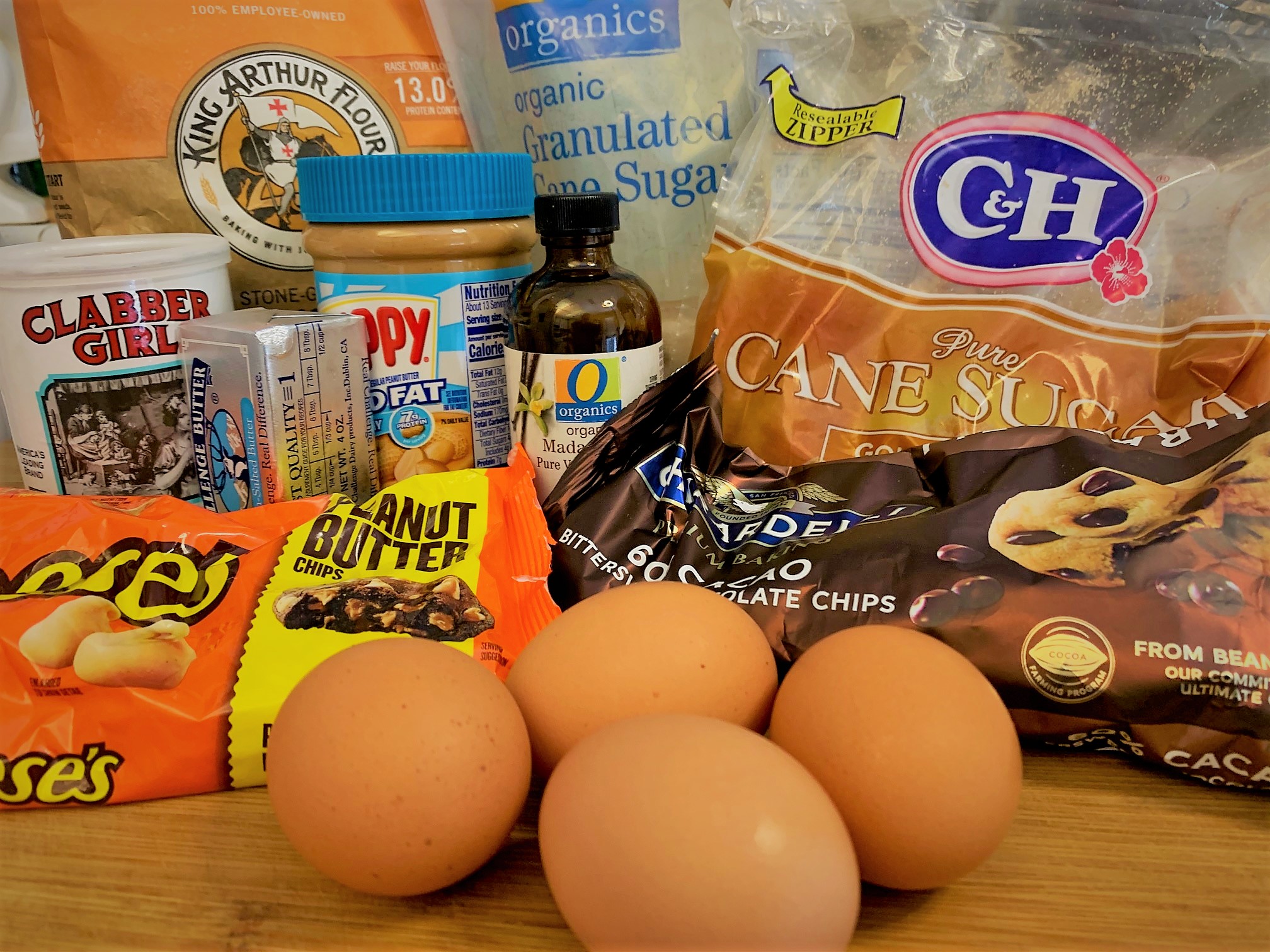 The ingredients for our Peanut Butter Cup Cake Bars