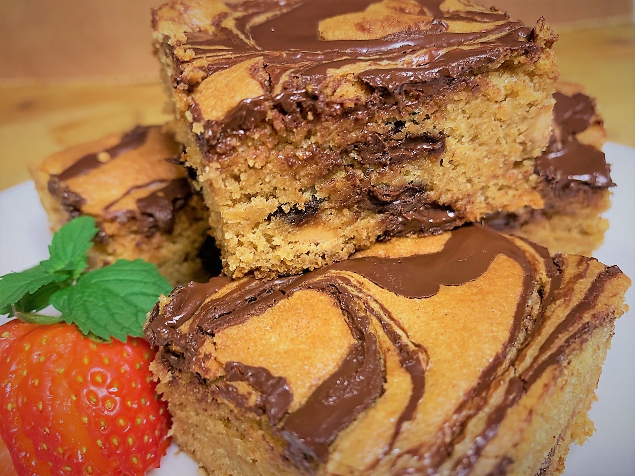 Our plated Peanut Butter Cup Cake Bars