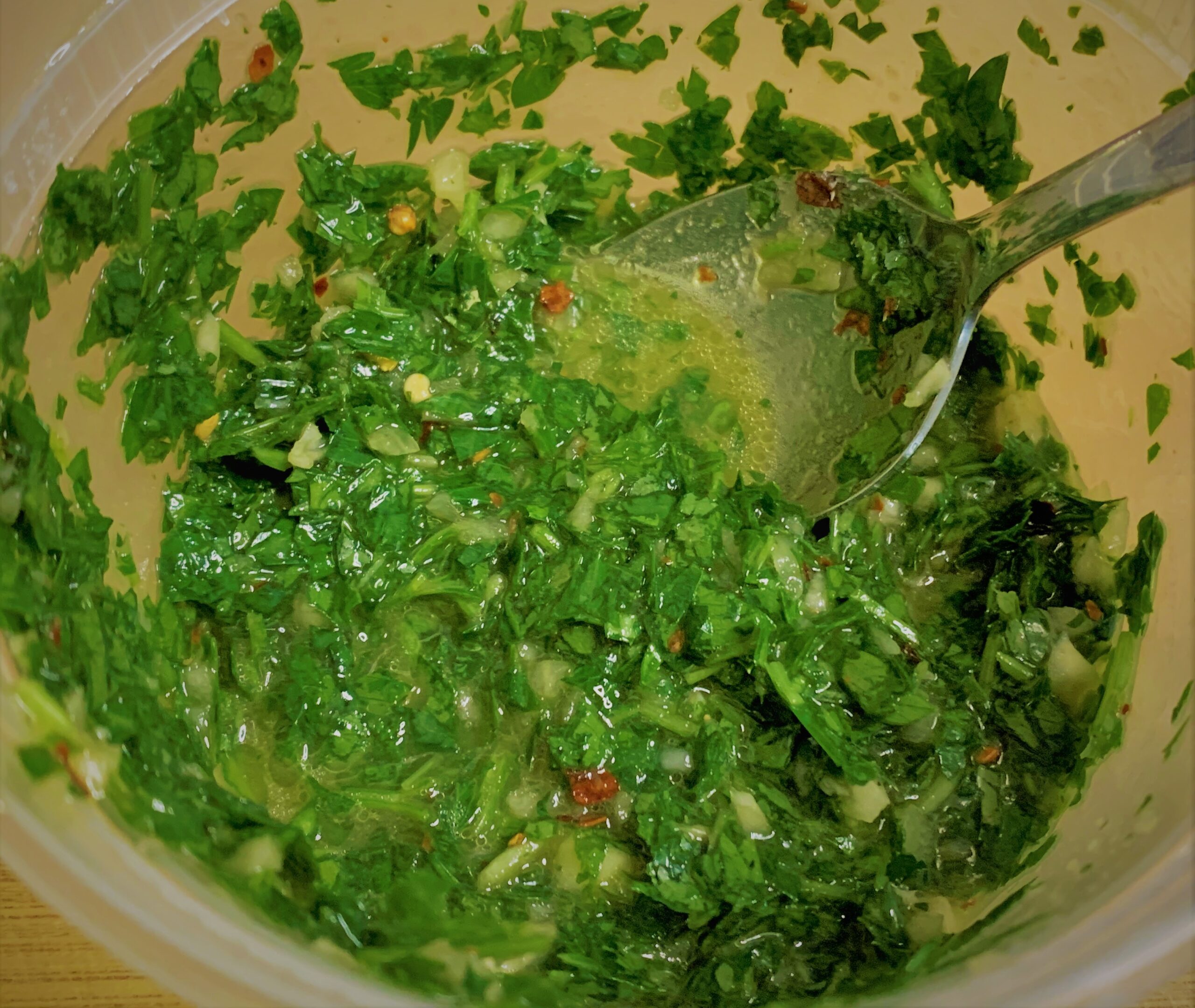 Our completed Chimichurri for our Santa Maria Style Tri-Tip with Chimichurri