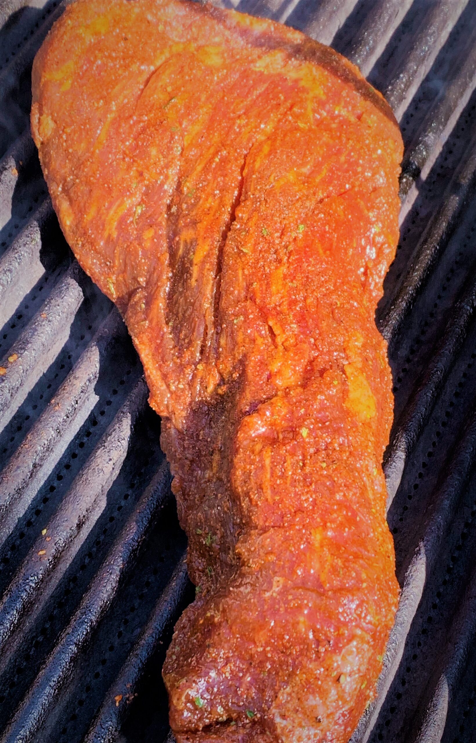 The Tri-Tip cooking over the direct heat to give it a good sear 