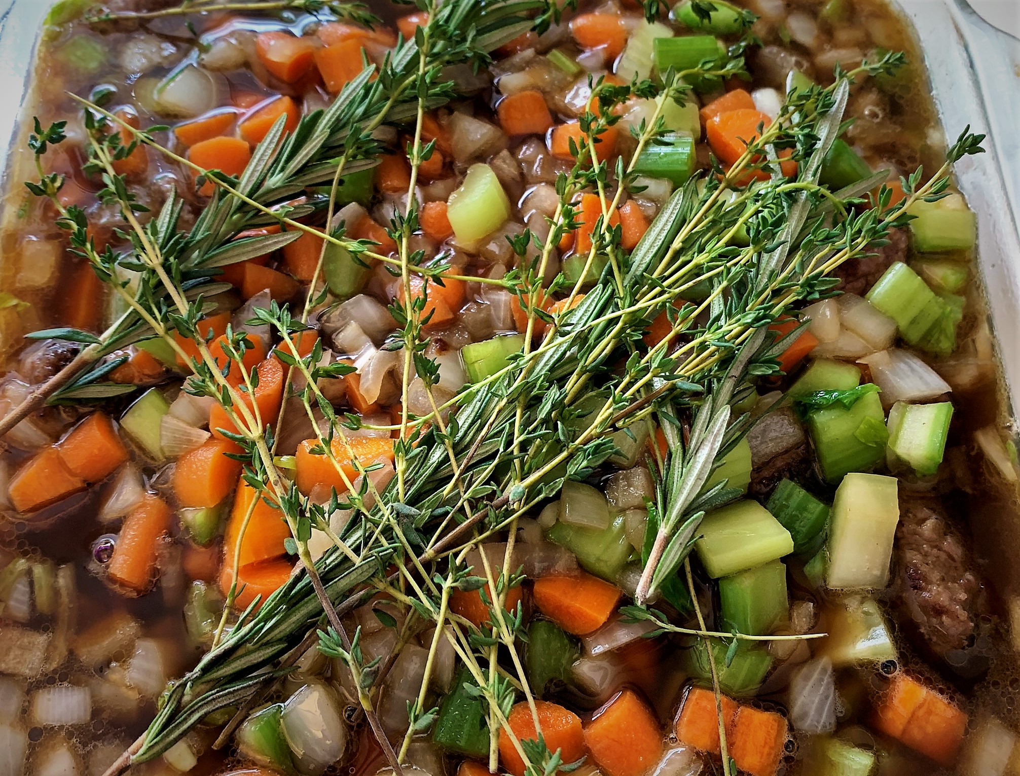 Our Short Ribs ready to go in the oven to begin the braising process