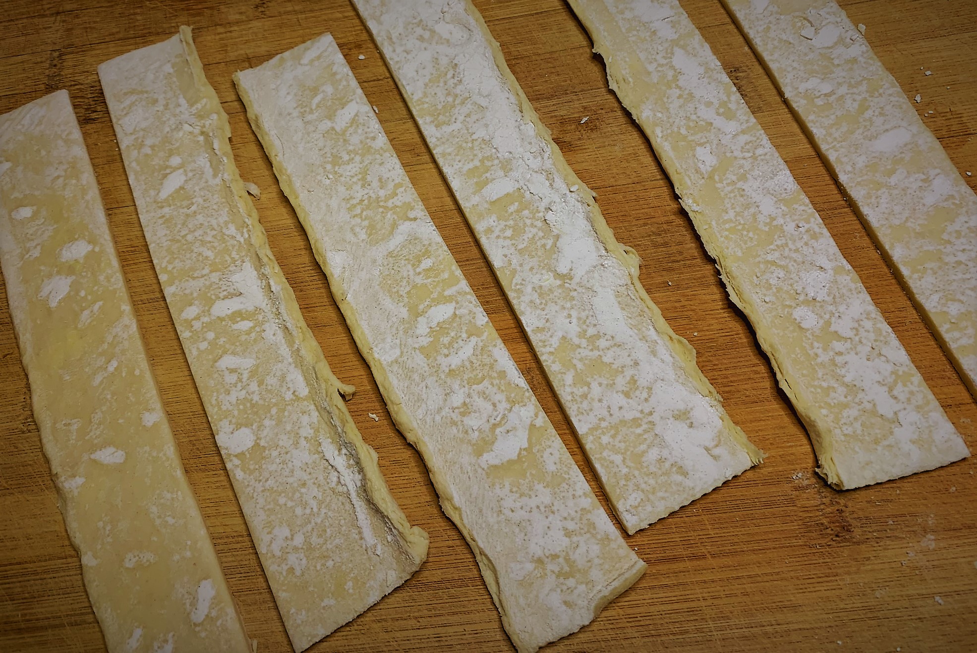 Puff Pastry cut into strips for the Topping of our Guinness Braised Short Rib Pot Pie