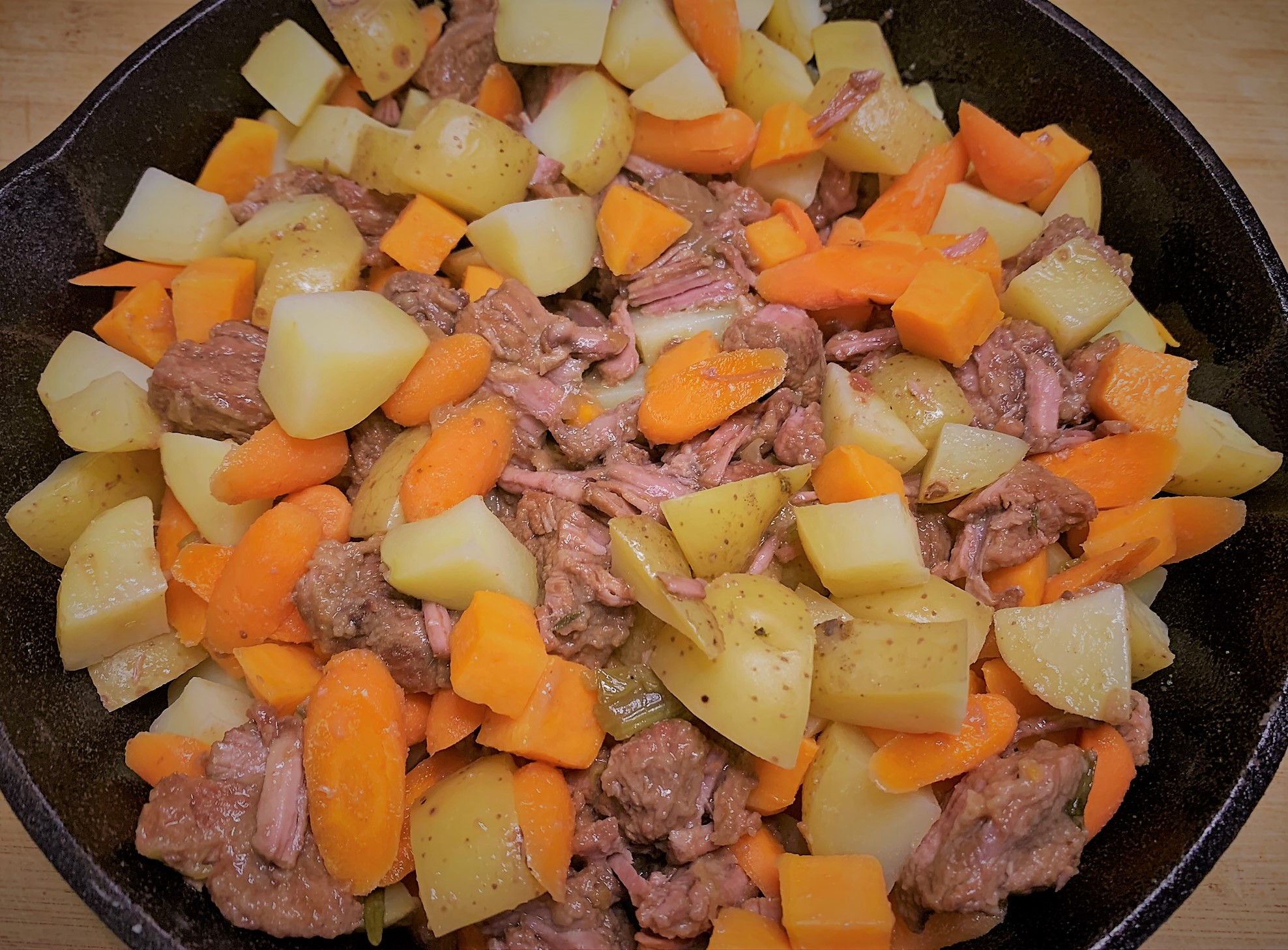 Adding the Root Vegetables to our Guinness Braised Short Rib Pot Pie