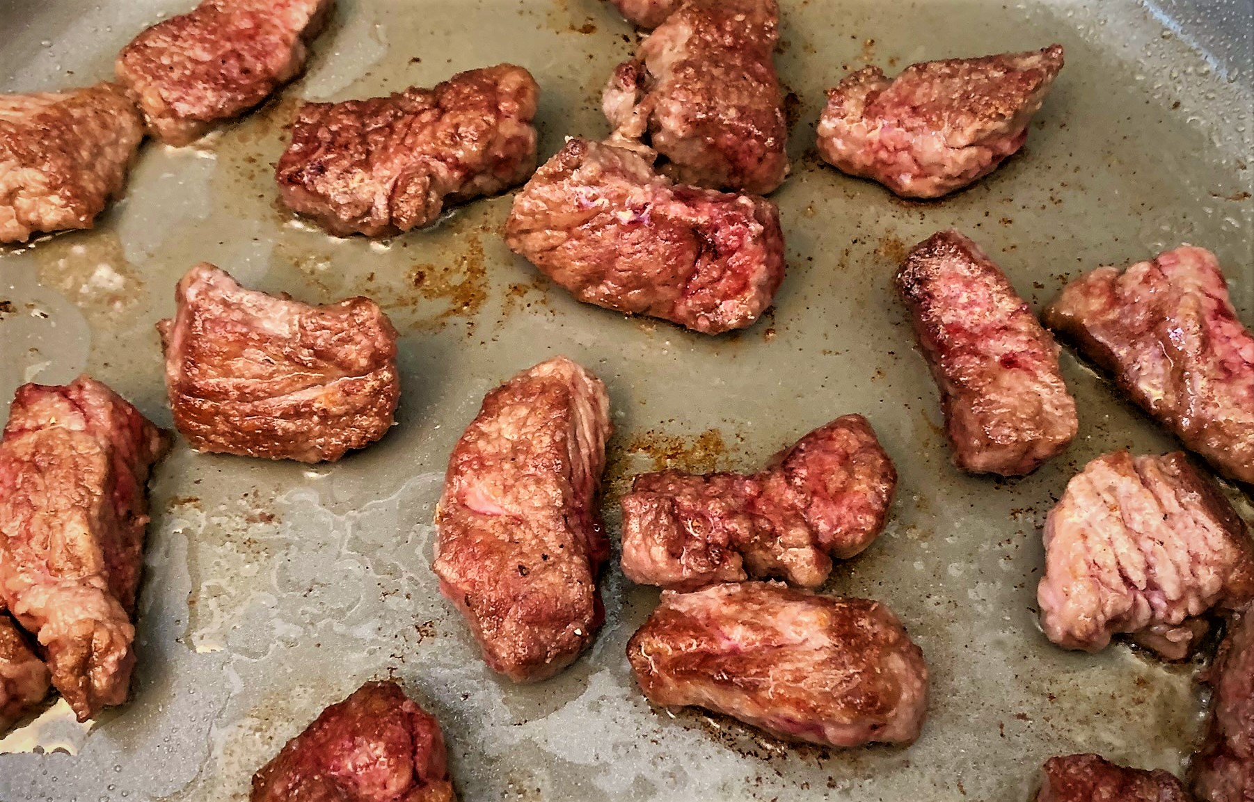 Searing the Beef for our Guinness Braised Short Rib Pot Pie