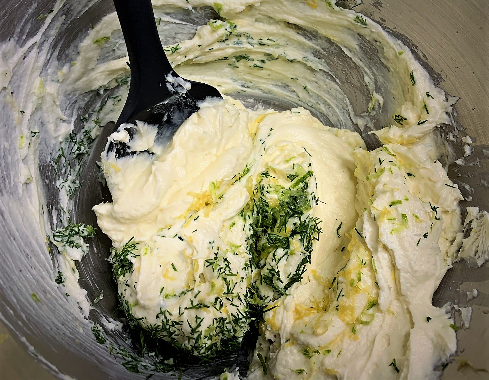 Adding the Fresh Dill, Citrus Zests and Juice to our Cream Cheese