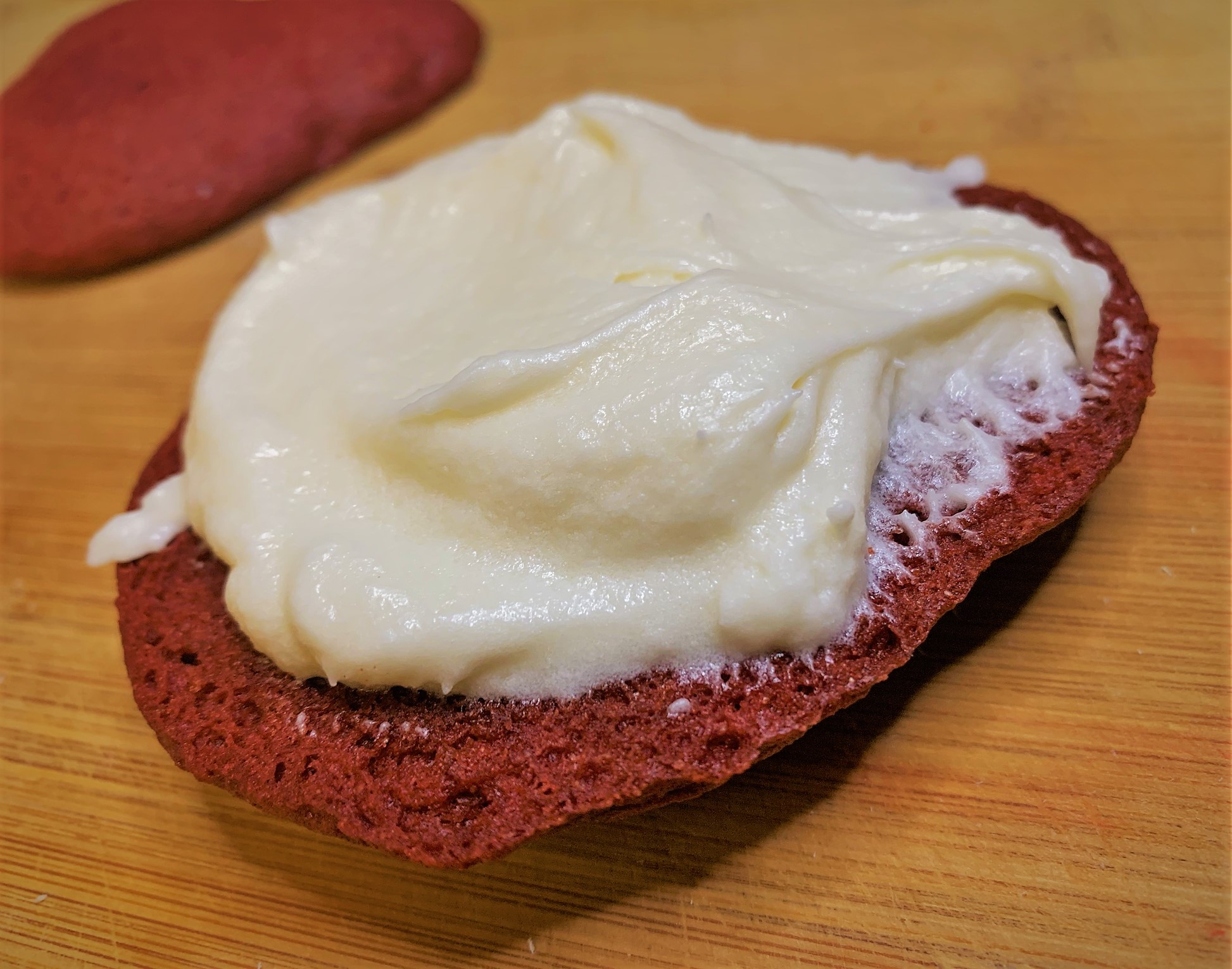 The Cream Cheese Filling added to our Red Velvet Whoopie Pies