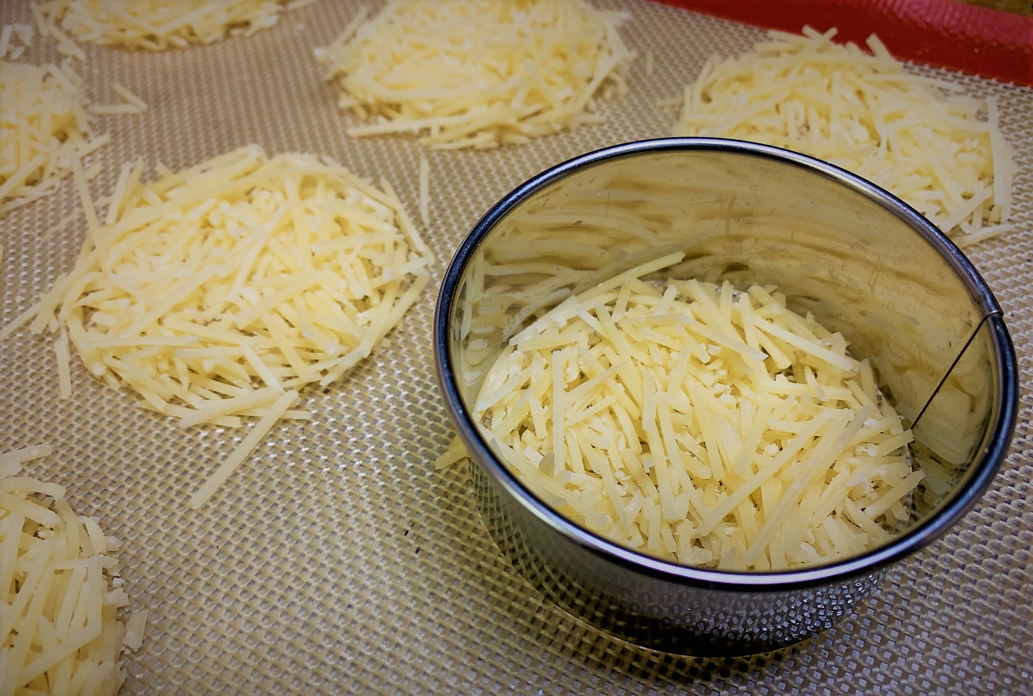 Forming the Parmesan Crisps for our Seared Scallops with Chorizo and Red Pepper Coulis