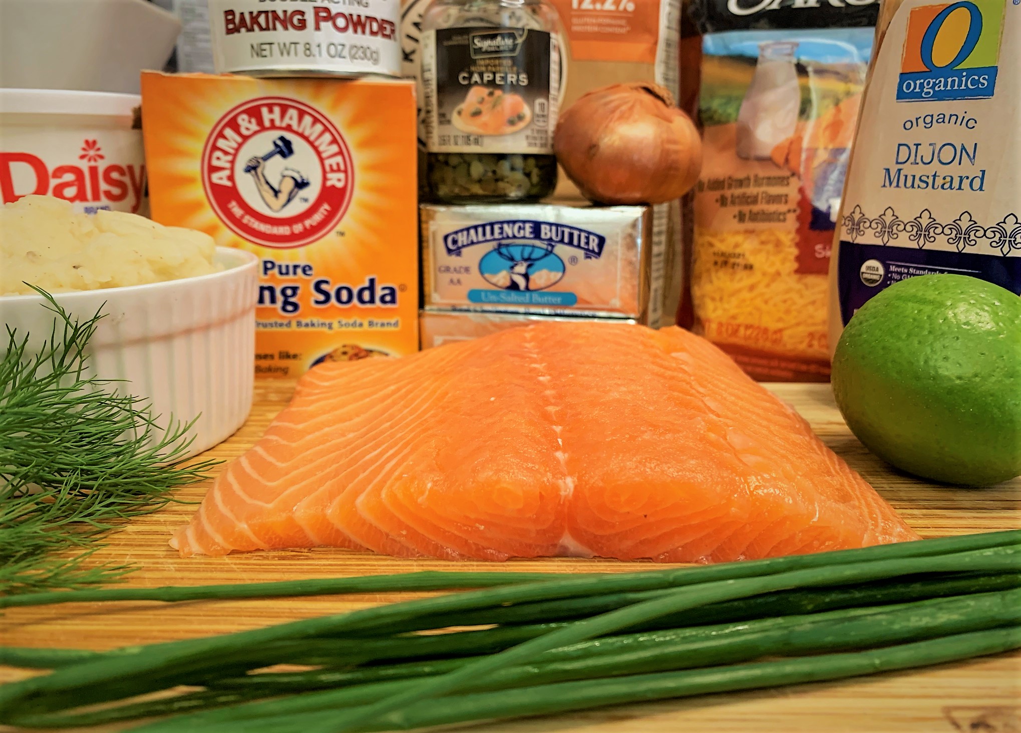 The ingredients for our Potato Cheddar Biscuits with Salmon Tartare