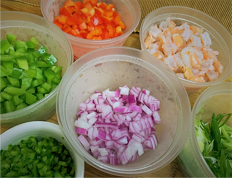 Our prepped Shrimp Ceviche ingredients - Shrimp Ceviche with Lime-Mint Foam