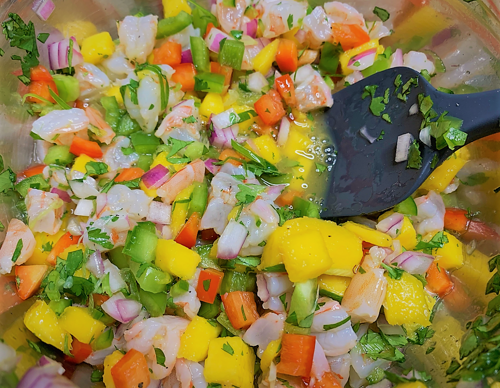 Mango and Cilantro added to the Ceviche mixture