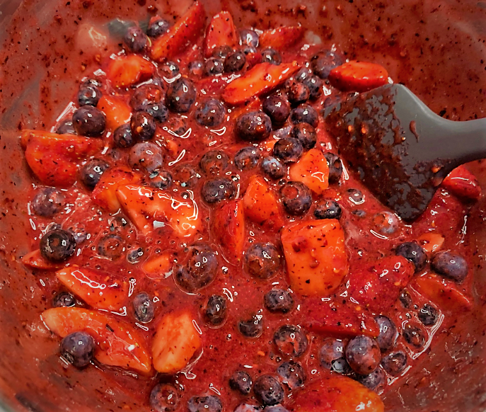 The fully combined Berry Compote for our Warm Berry Buckle Recipe from the Epcot International Flower & Garden Festival