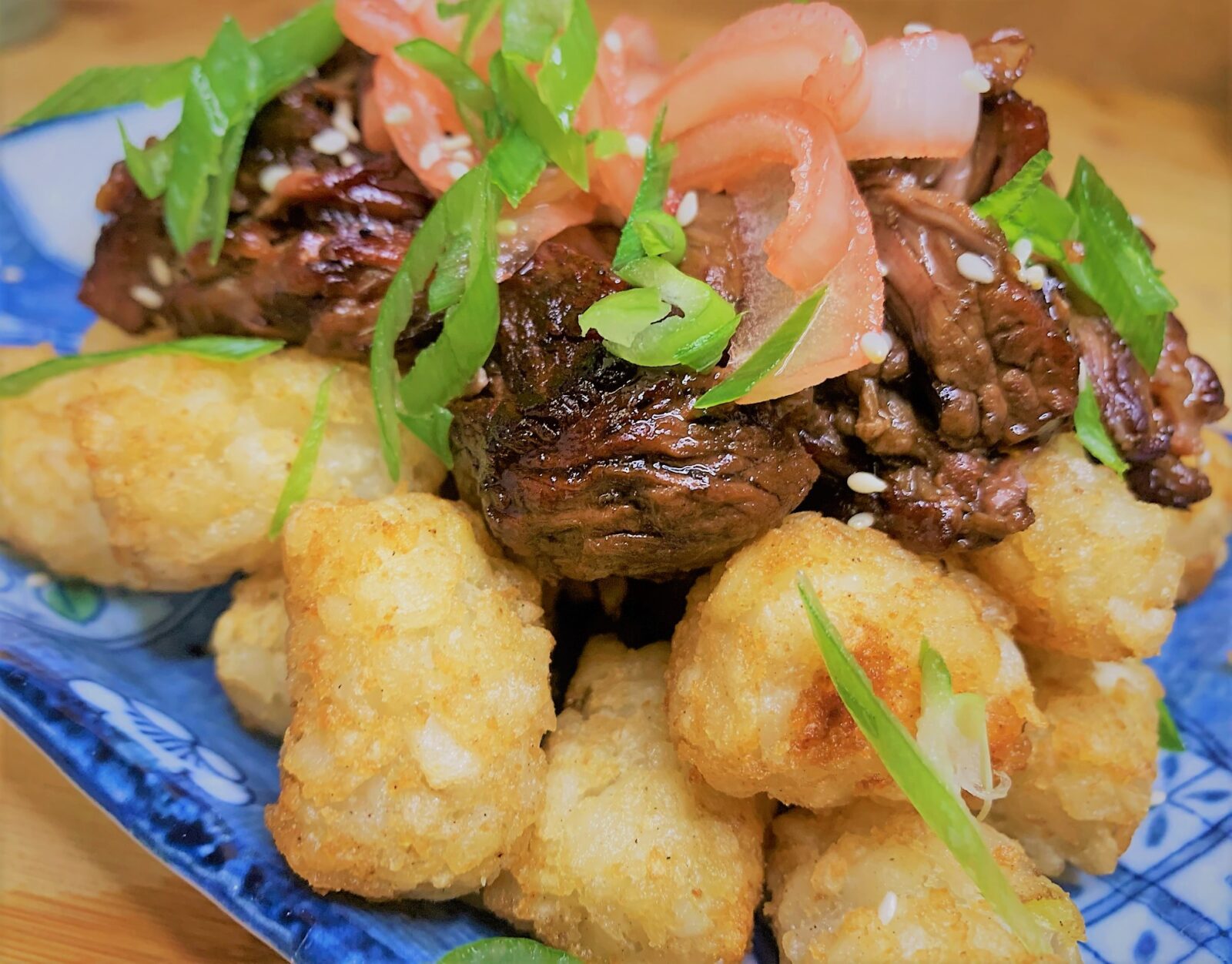 Our plated Ginger - Soy Braised Short Rib Tots