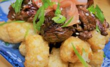 Our plated Ginger - Soy Braised Short Rib Tots