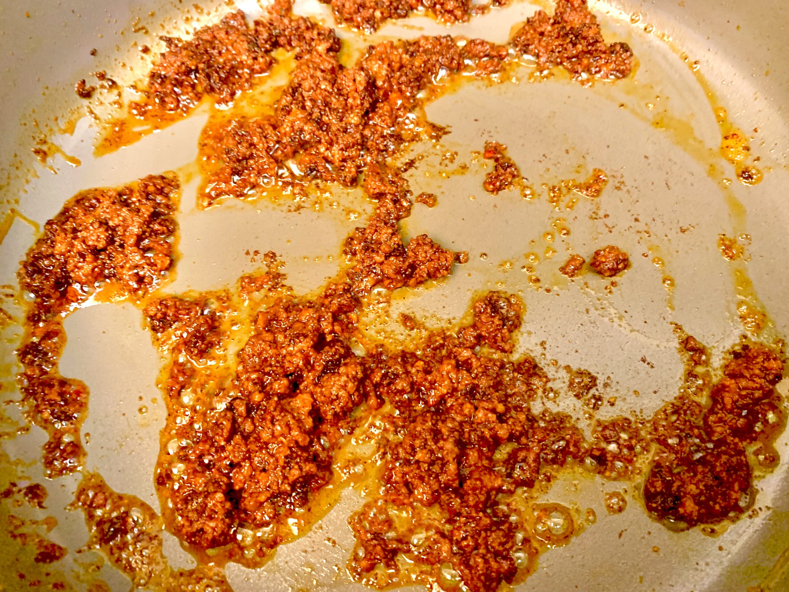 Browning the Mexican Chorizo for our Disney Dishes New York Cider Braised Mussels from The Turf Club Bar & Grill