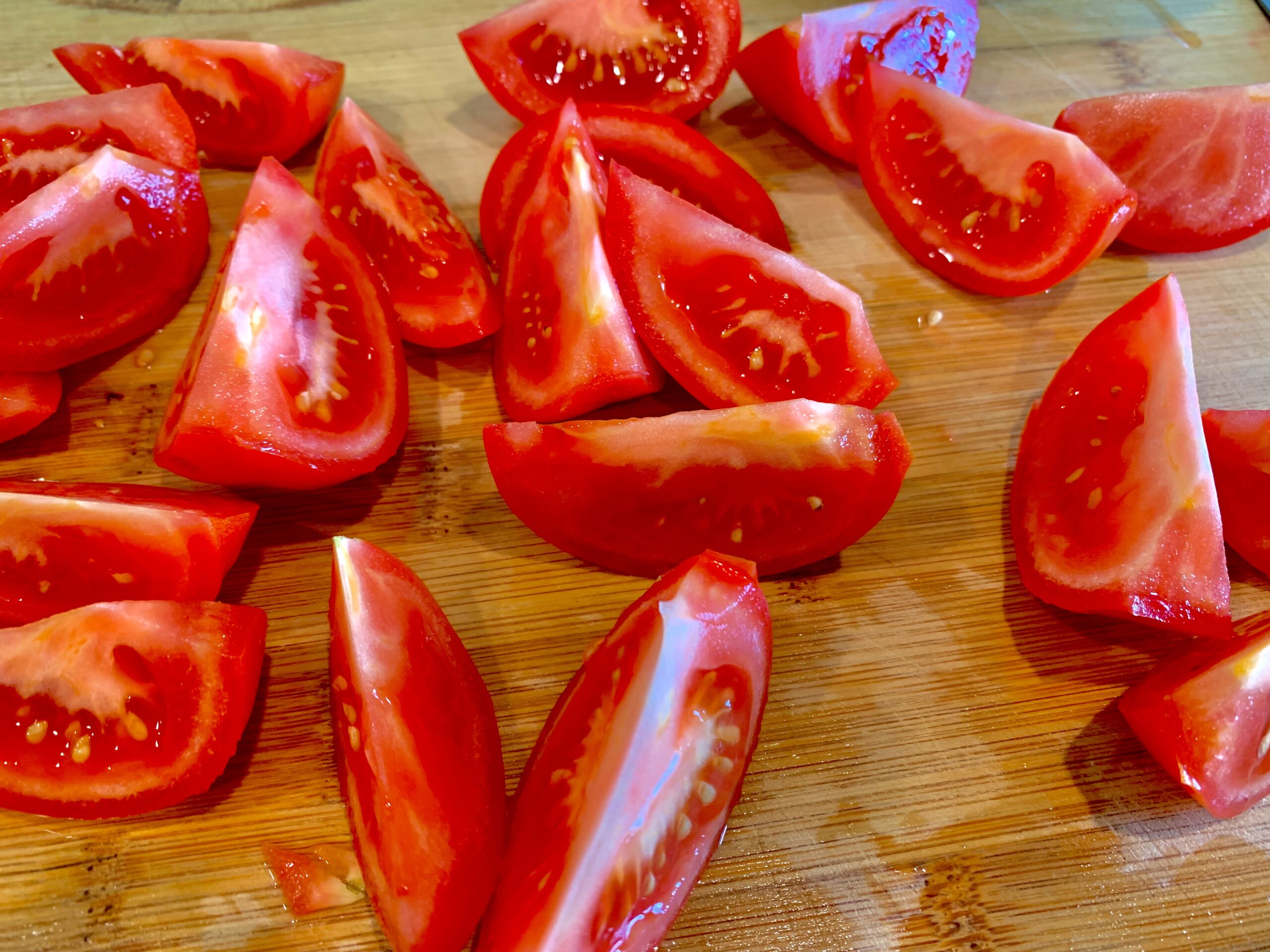 The quartered tomatoes for our Cosmic (Plant) Power Flatbread