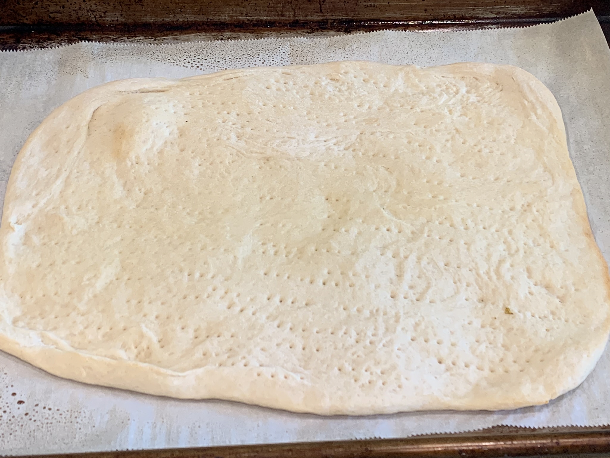 The partially baked crust for our Cosmic (Plant) Power Flatbread