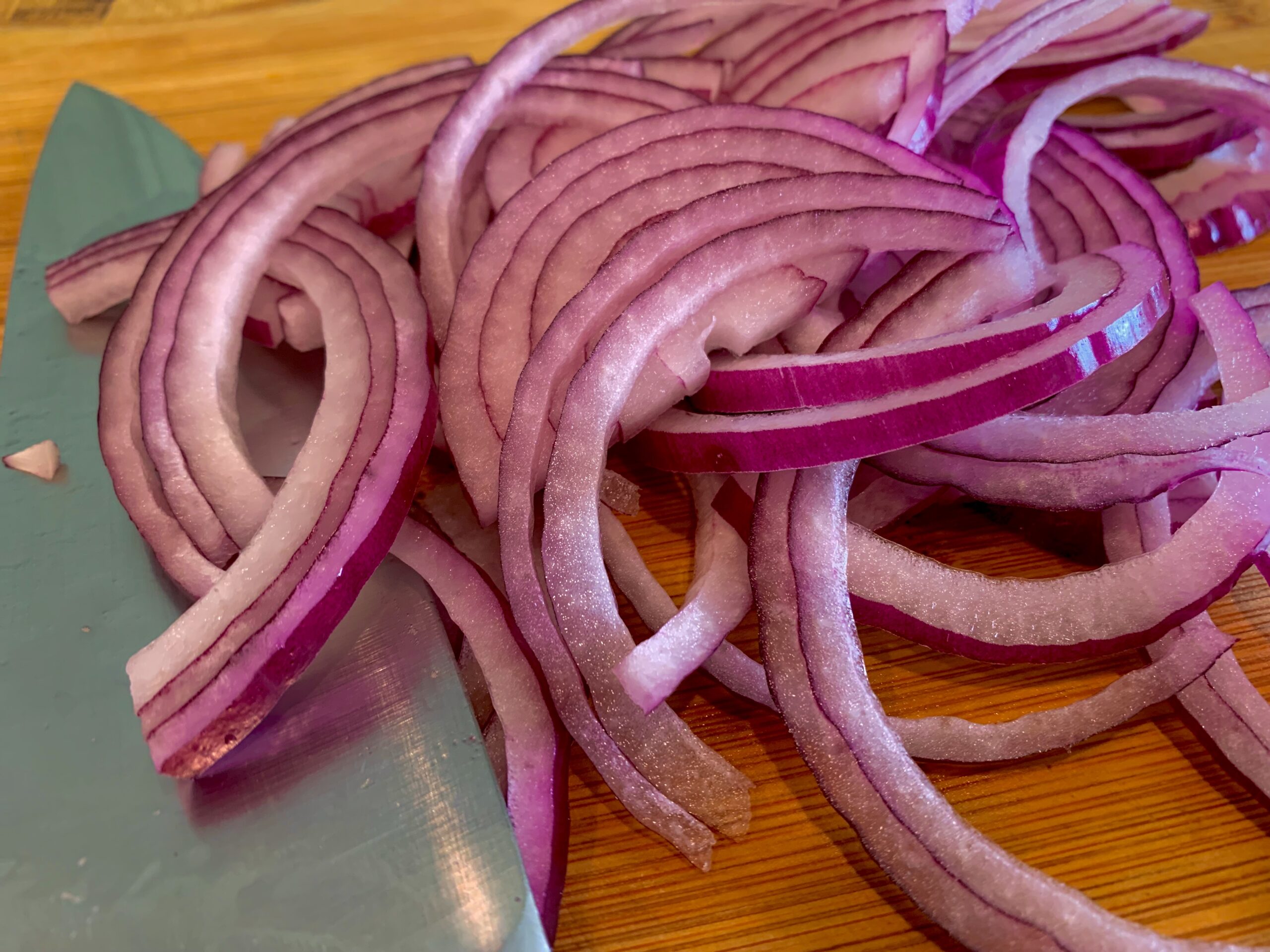 The sliced red onions ready for pickling - Cosmic (Plant) Power Flatbread