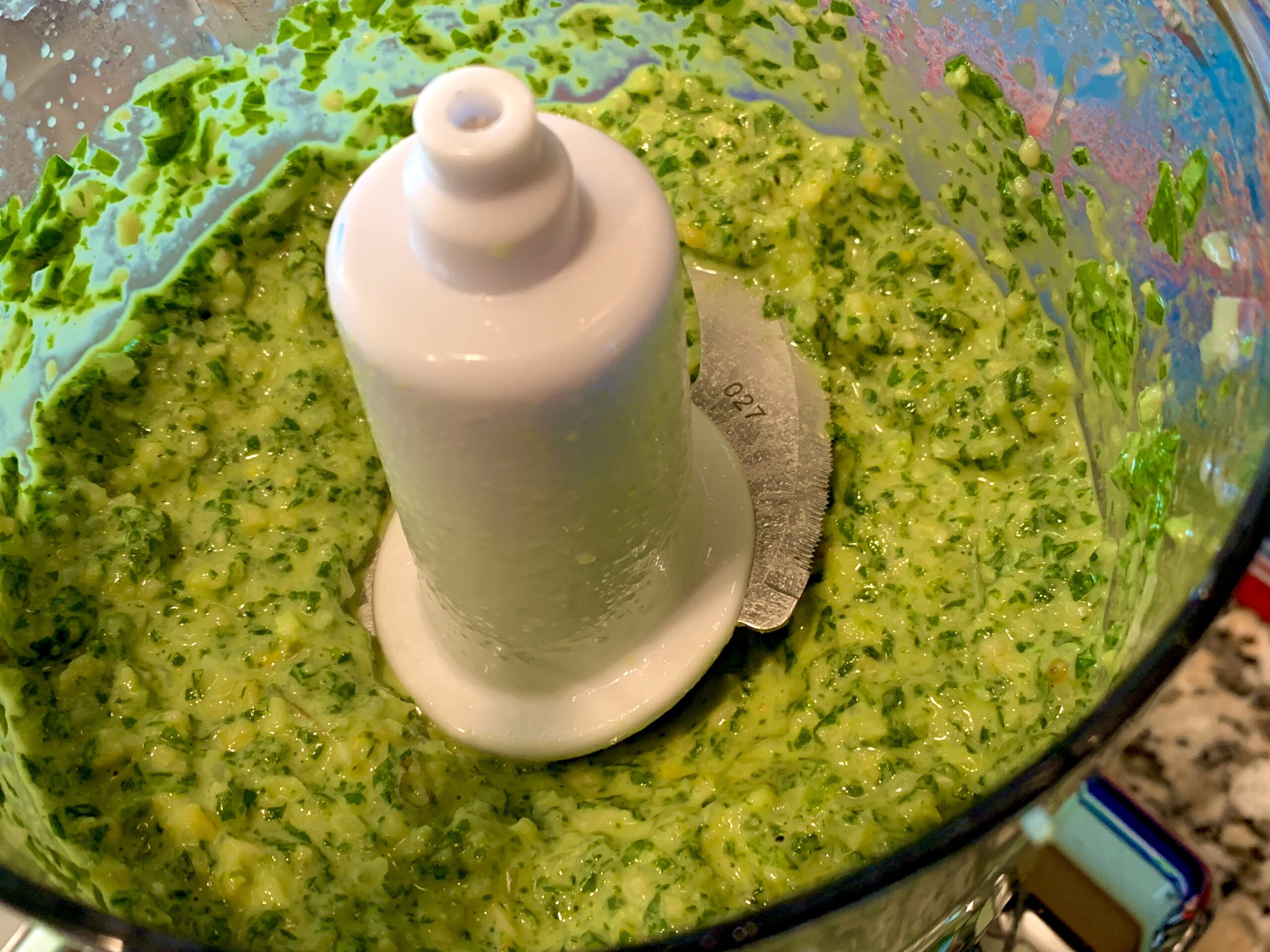 The finished Pesto for our Roasted Beet & Goat Cheese Flat Bread with Basil Pesto