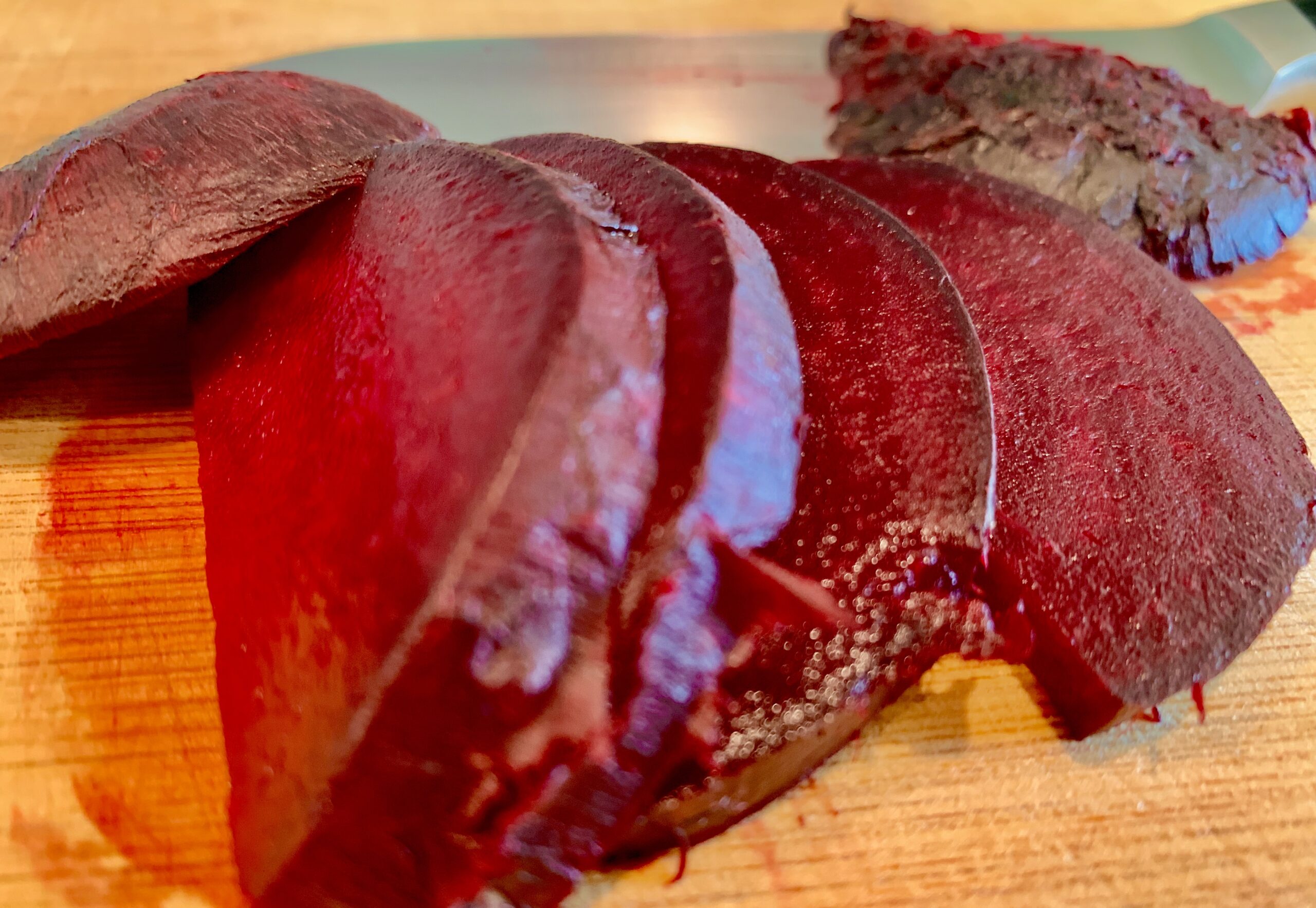 Sliced Beets for our Roasted Beet & Goat Cheese Flatbread with Basil Pesto